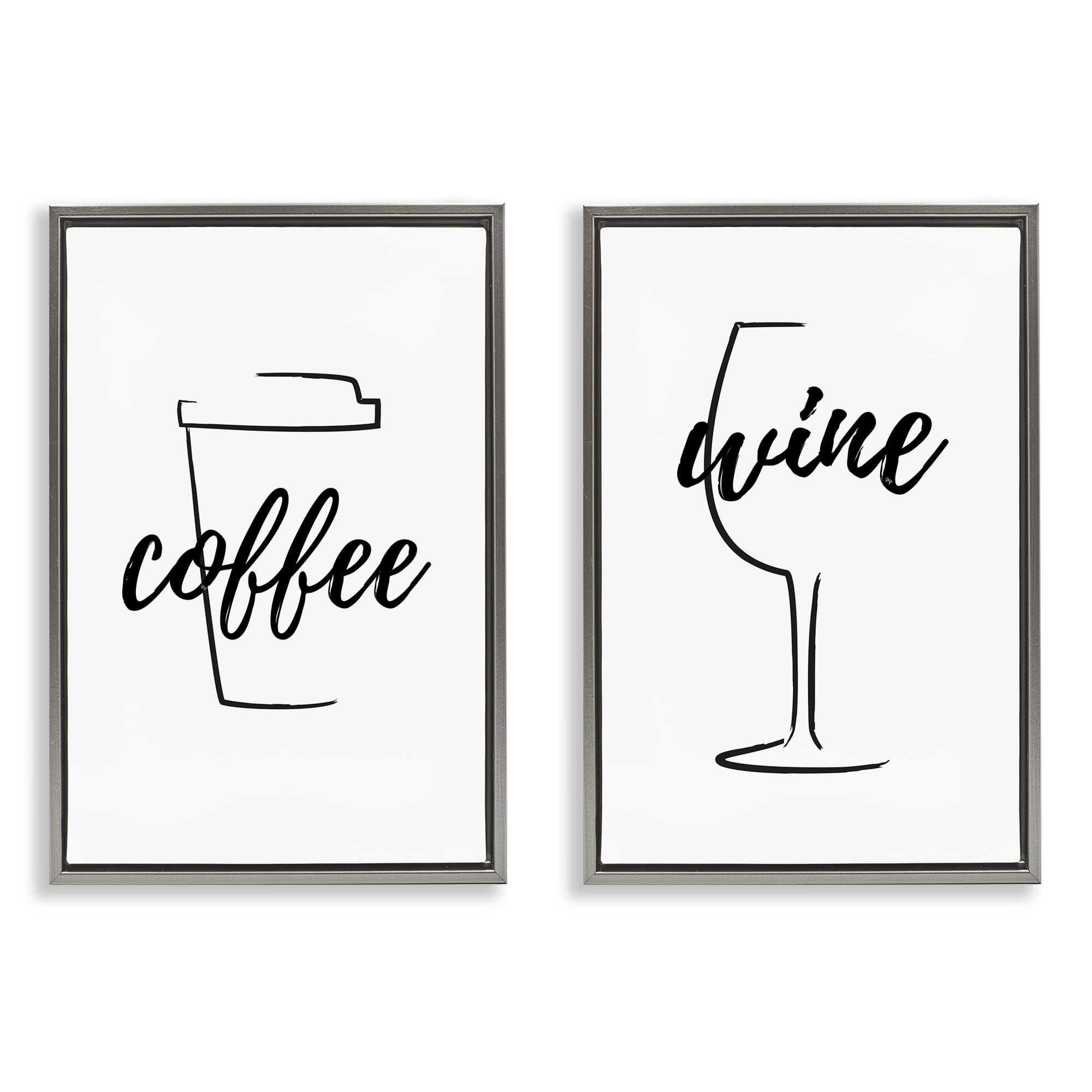 Stupell Industries Simple Coffee Wine Drawing Food & Beverage Painting Gray Floater Framed Canvas Art Print Wall Art, 21 x 31, Set of 2