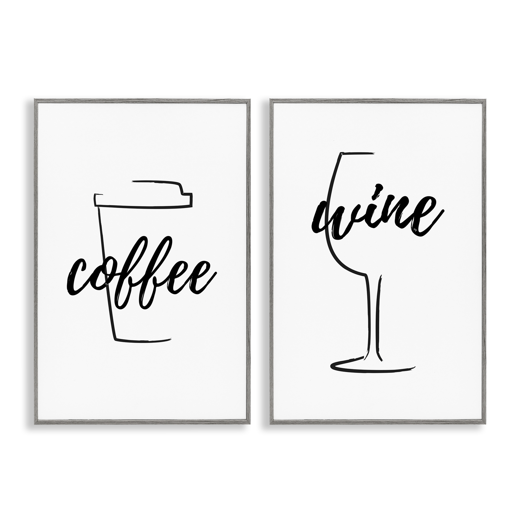 Stupell Industries Simple Coffee Wine Drawing Food & Beverage Painting Gray Framed Art Print Wall Art, 20 x 30, Set of 2
