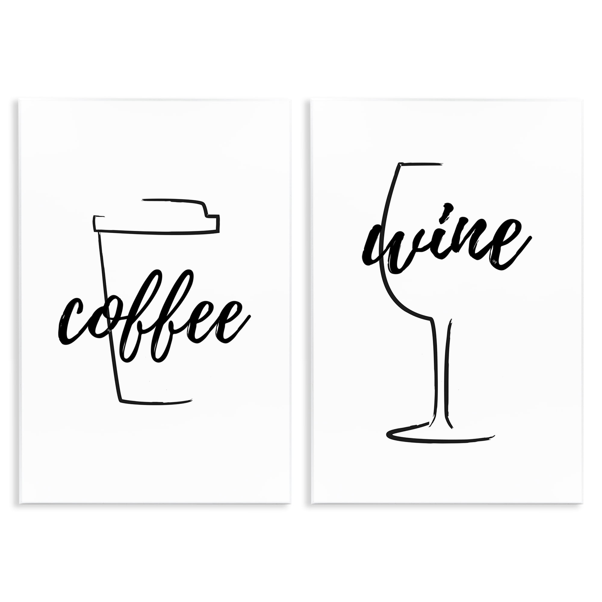 Stupell Industries Simple Coffee Wine Drawing Food & Beverage Painting Unframed Art Print Wall Art, 13 x 19, Set of 2