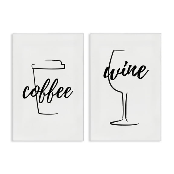 Stupell Industries Simple Coffee Wine Drawing Food & Beverage Painting Wrapped Canvas Art Print Wall Art, 16 x 24, Set of 2