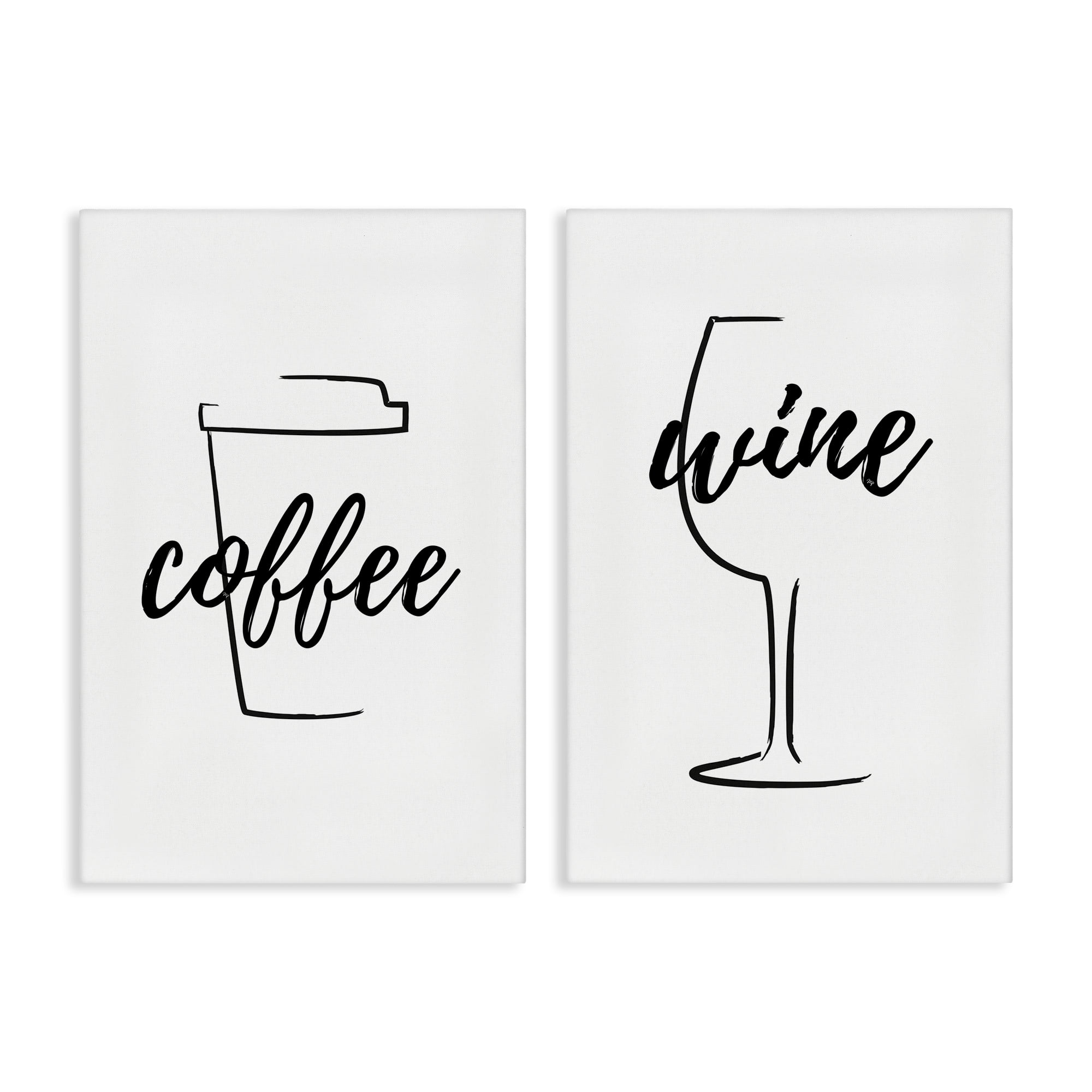 Stupell Industries Simple Coffee Wine Drawing Food & Beverage Painting Wrapped Canvas Art Print Wall Art, 24 x 36, Set of 2