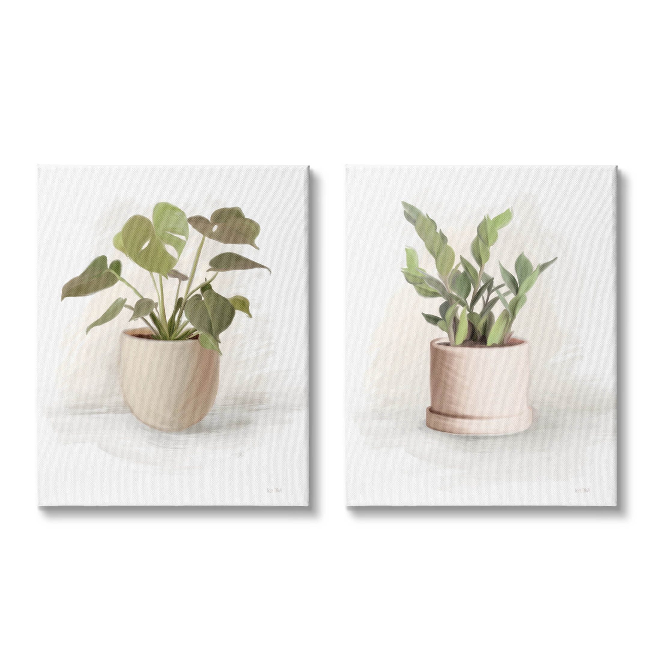 Stupell Industries Simple Cottage Potted Plants Graphic Art Gallery Wrapped Canvas Print Wall Art, Set of 2, Design by House Fenway