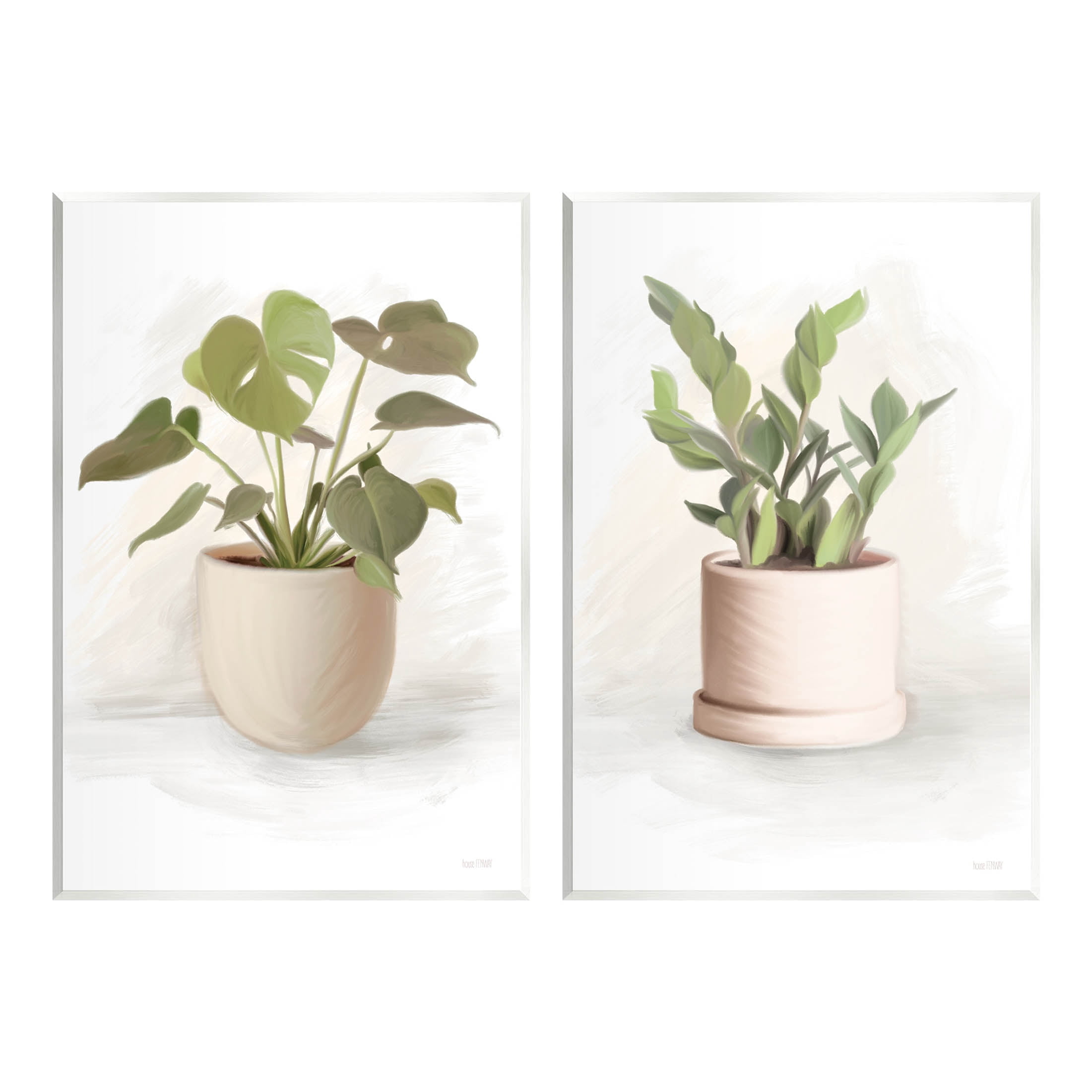 Stupell Industries Simple Cottage Potted Plants Graphic Art Unframed Art Print Wall Art, Set of 2, Design by House Fenway