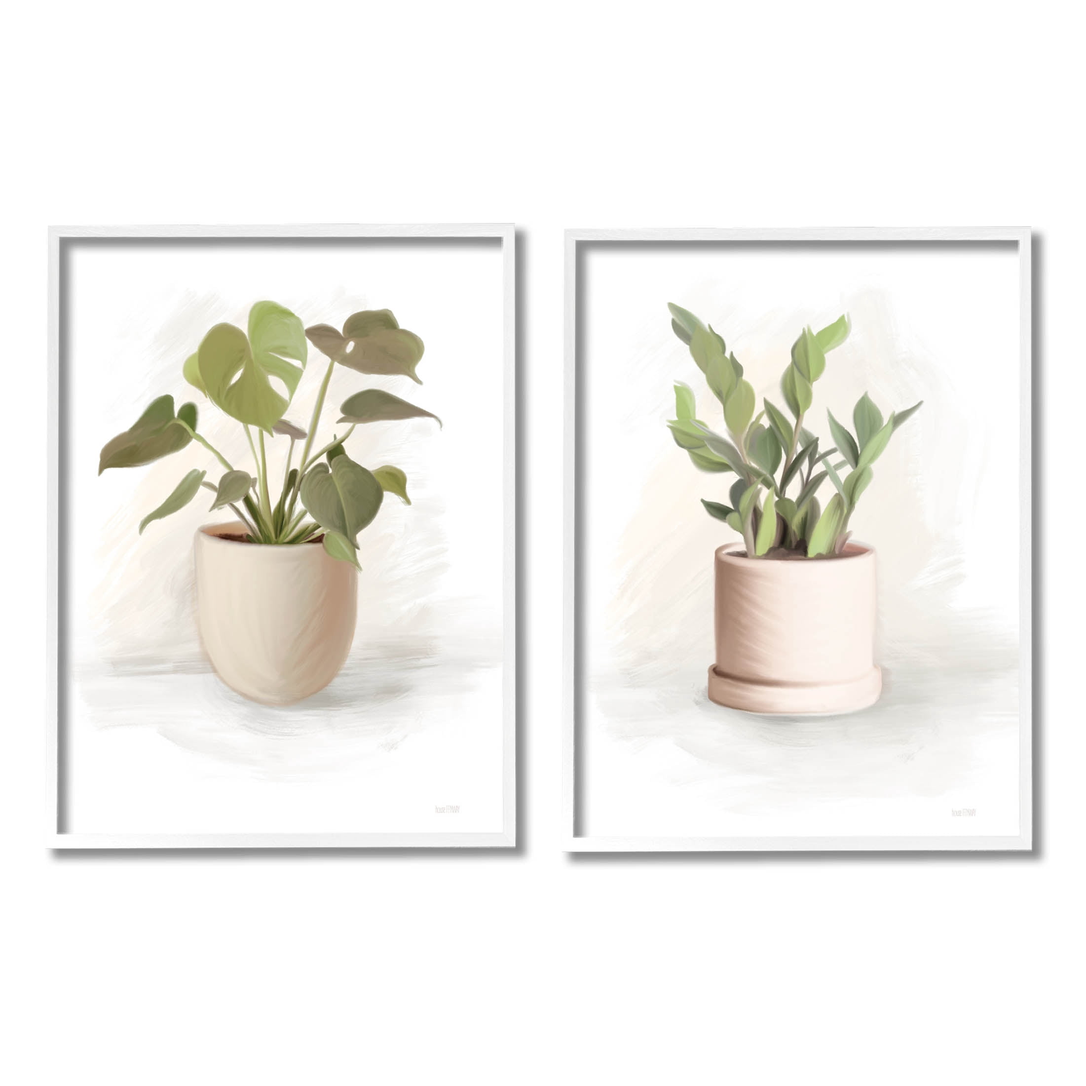 Stupell Industries Simple Cottage Potted Plants Graphic Art White Framed Art Print Wall Art, Set of 2, Design by House Fenway