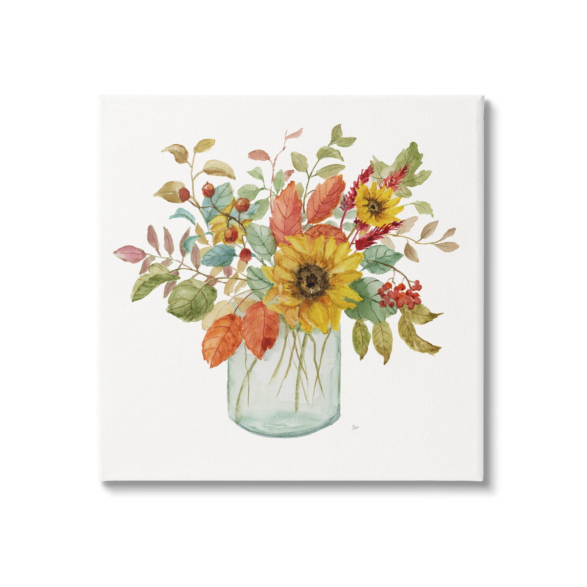 Stupell Industries Simple Country Botanicals Sunflower Vase Design Country Painting Gallery-Wrapped Canvas Print Wall Art, 36 x 36, Design by Nan