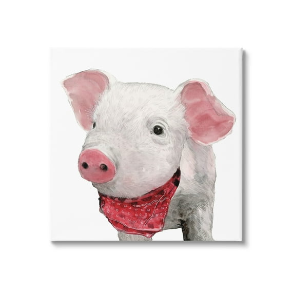 Stupell Industries Simple Country Farm Pig Wearing Red Bandana Canvas Wall Art, 36 x 36, Design by White Ladder