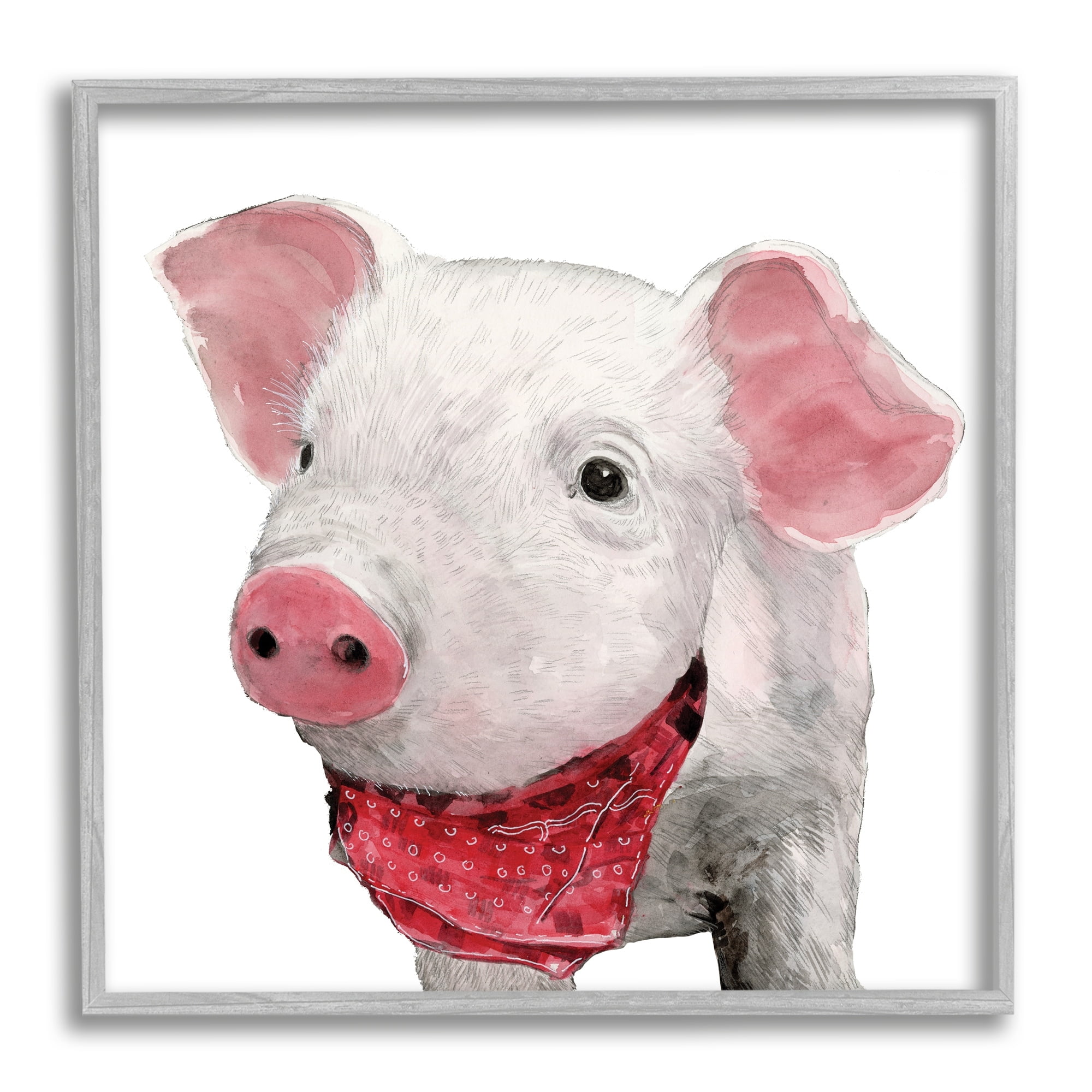 Stupell Industries Simple Country Farm Pig Wearing Red Bandana Framed Wall Art, 12 x 12, Design by White Ladder