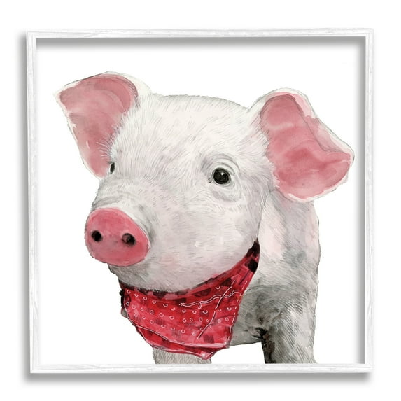 Stupell Industries Simple Country Farm Pig Wearing Red Bandana Framed Wall Art, 17 x 17, Design by White Ladder
