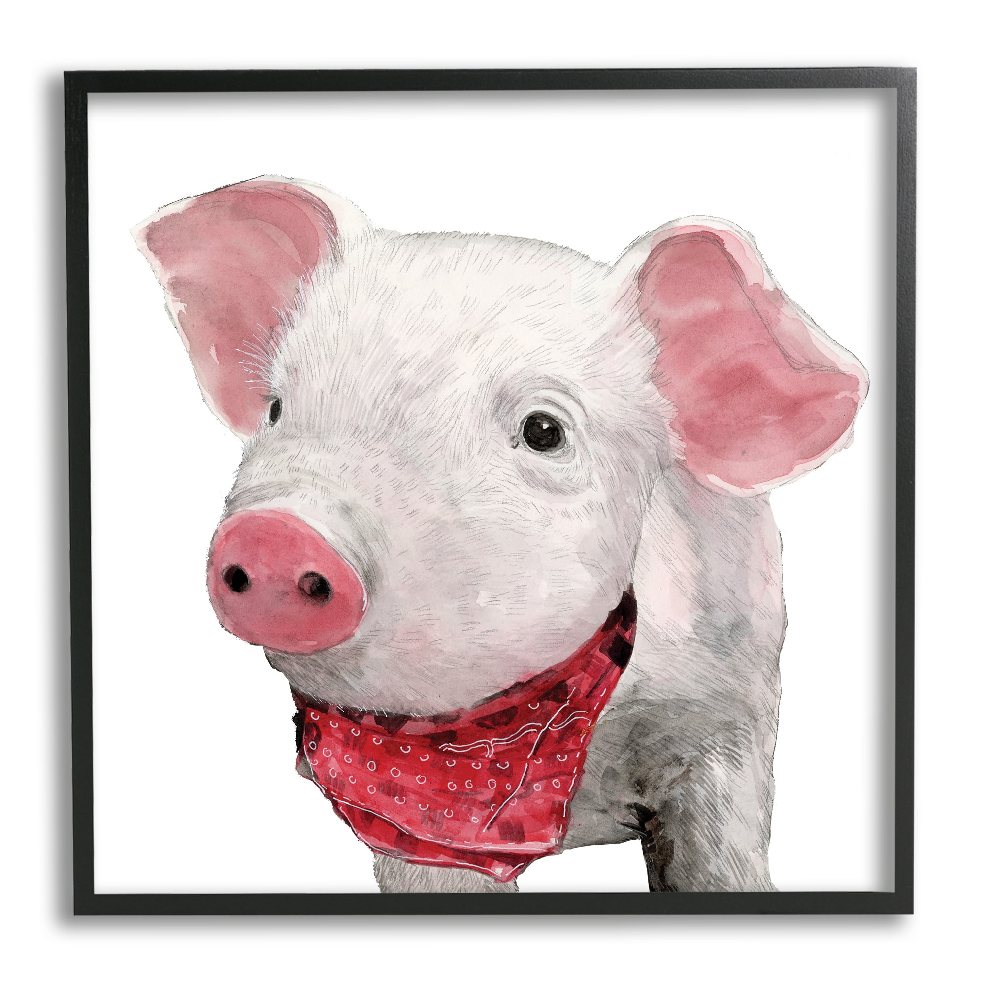 Stupell Industries Simple Country Farm Pig Wearing Red Bandana Framed Wall Art, 24 x 24, Design by White Ladder