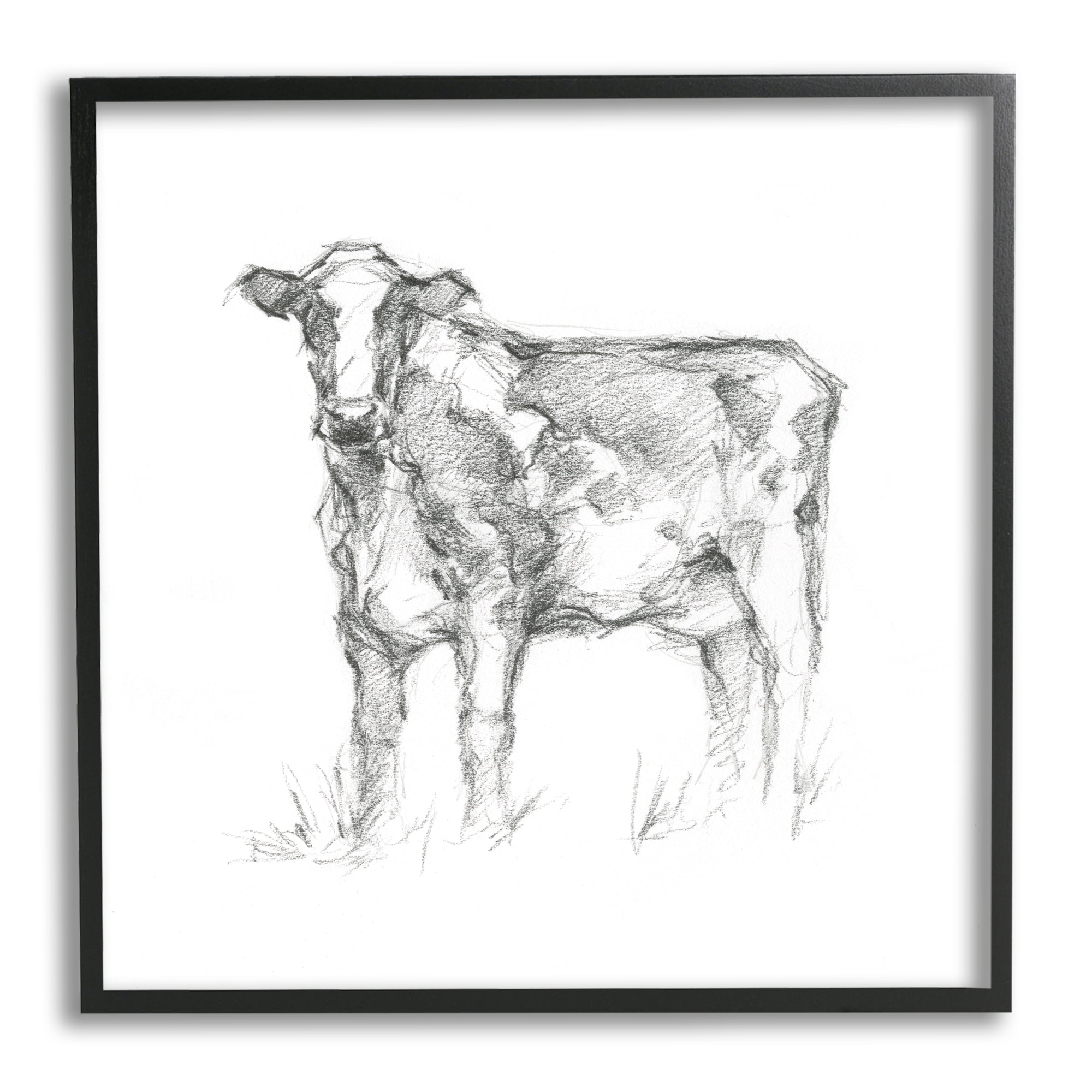 Stupell Industries Simple Cow Drawing Animals & Insects Drawing Black Framed Art Print Wall Art, 24 x 24