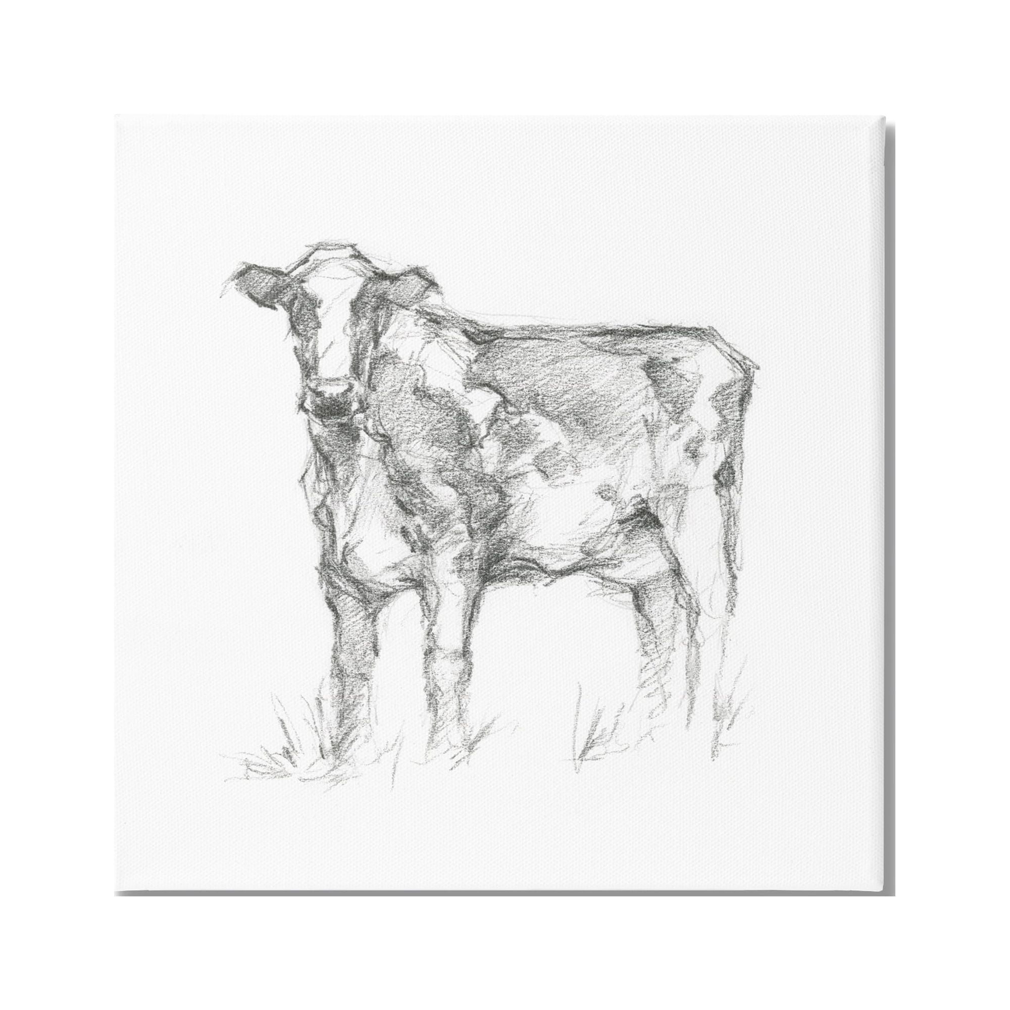 Stupell Industries Simple Cow Drawing Animals & Insects Drawing Gallery Wrapped Canvas Print Wall Art, 24 x 24