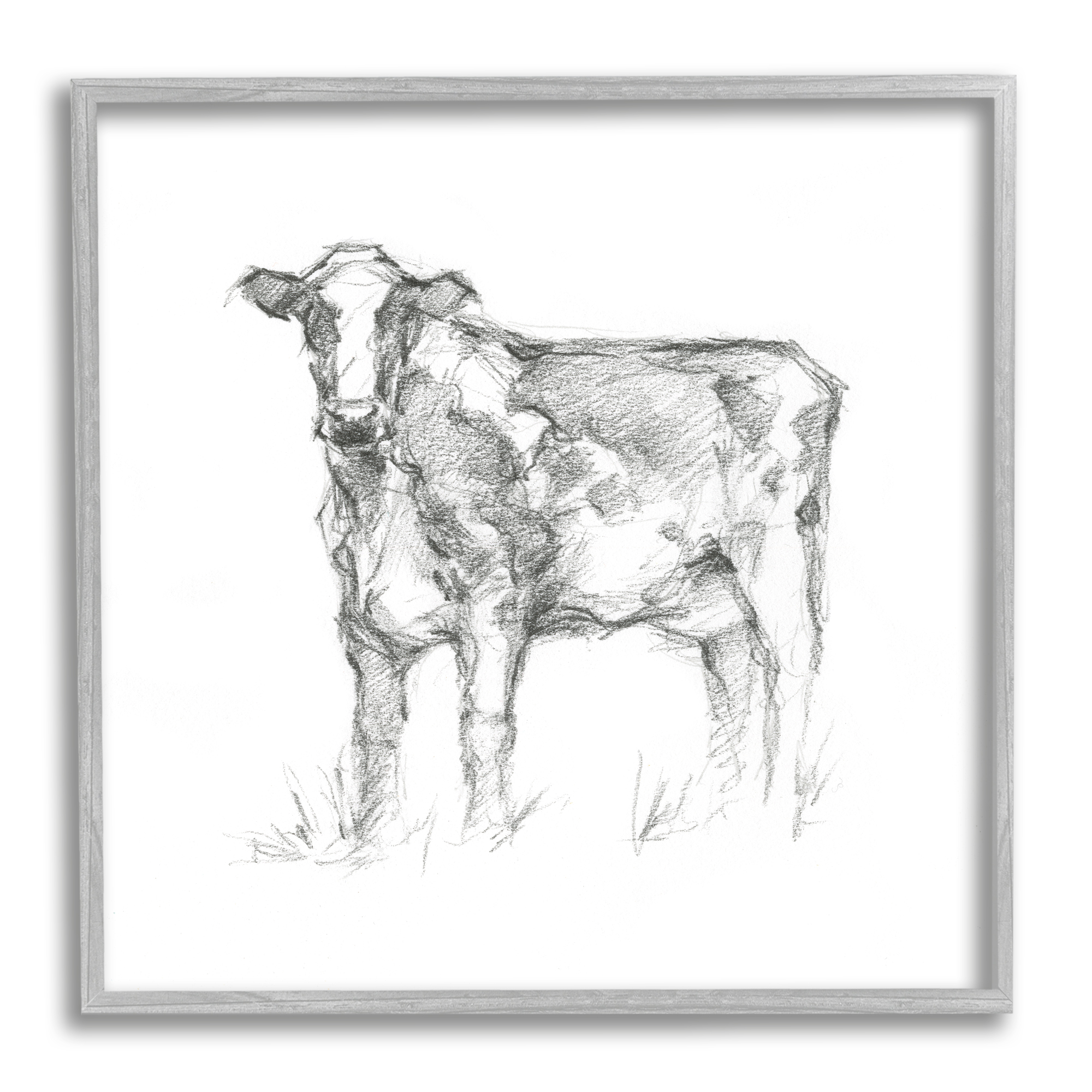 Stupell Industries Simple Cow Drawing Animals & Insects Drawing Gray Framed Art Print Wall Art, 24 x 24