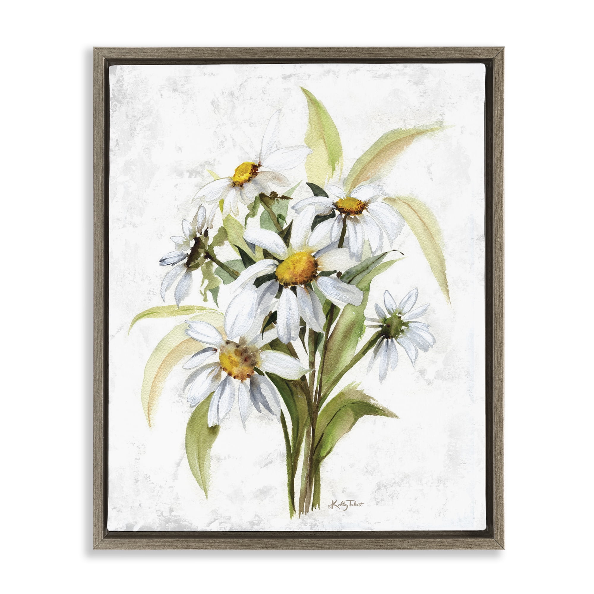 Stupell Industries Simple Daisy Bundle Botanical & Floral Painting Brown Floater Framed Art Print Wall Art, 17 x 21