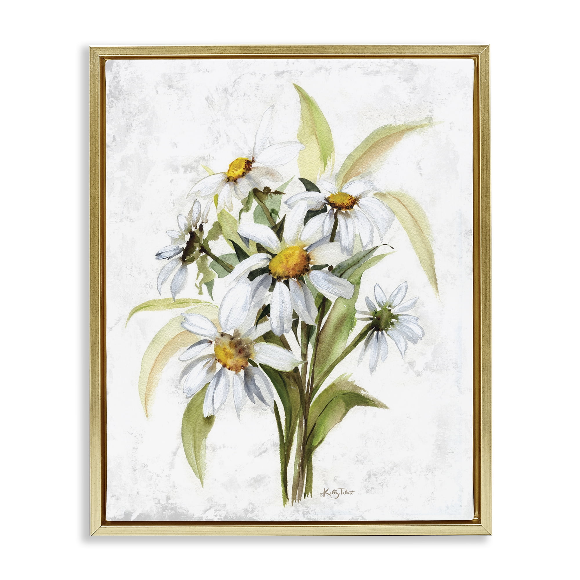 Stupell Industries Simple Daisy Bundle Botanical & Floral Painting Gold Floater Framed Art Print Wall Art, 17 x 21
