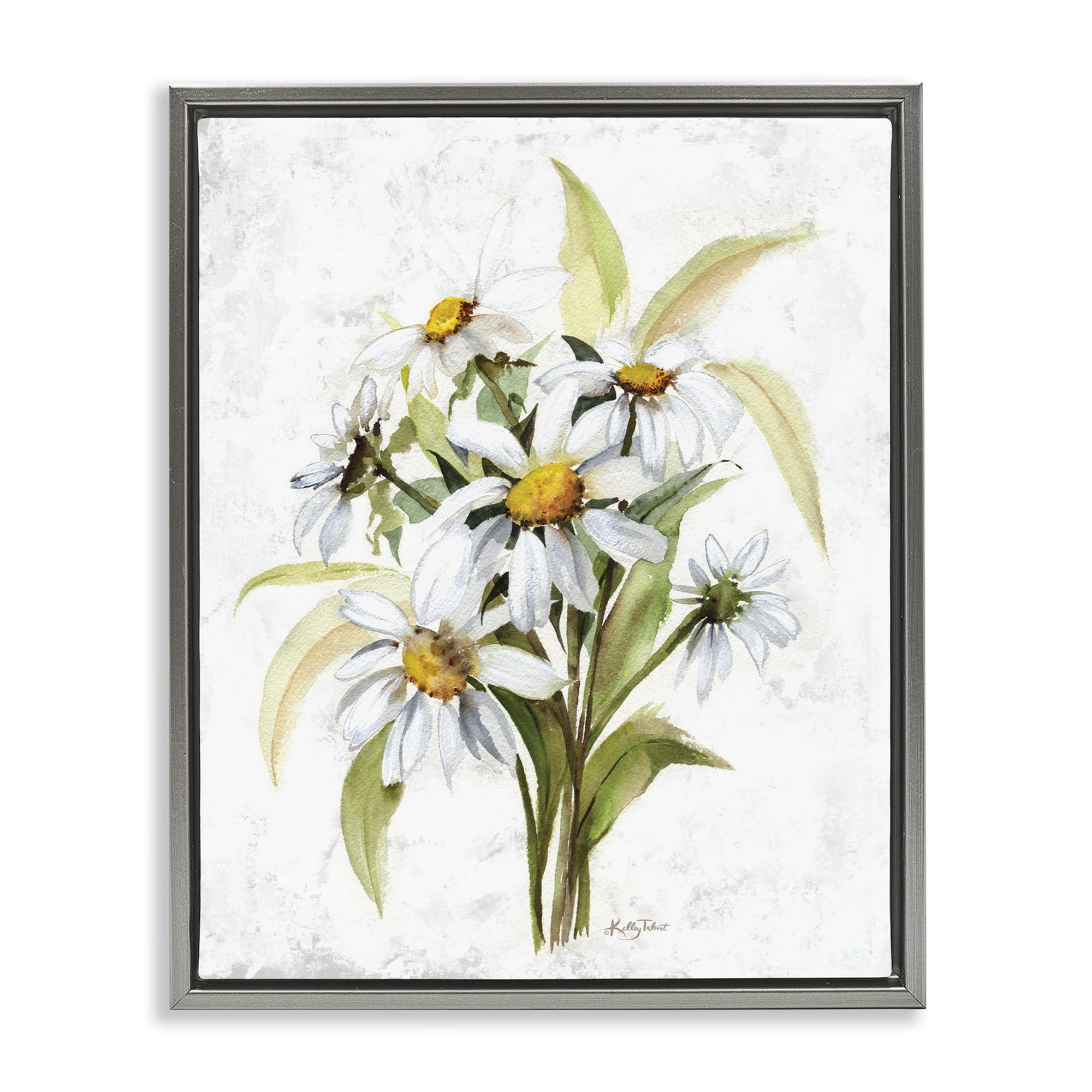 Stupell Industries Simple Daisy Bundle Botanical & Floral Painting Gray Floater Framed Art Print Wall Art, 17 x 21