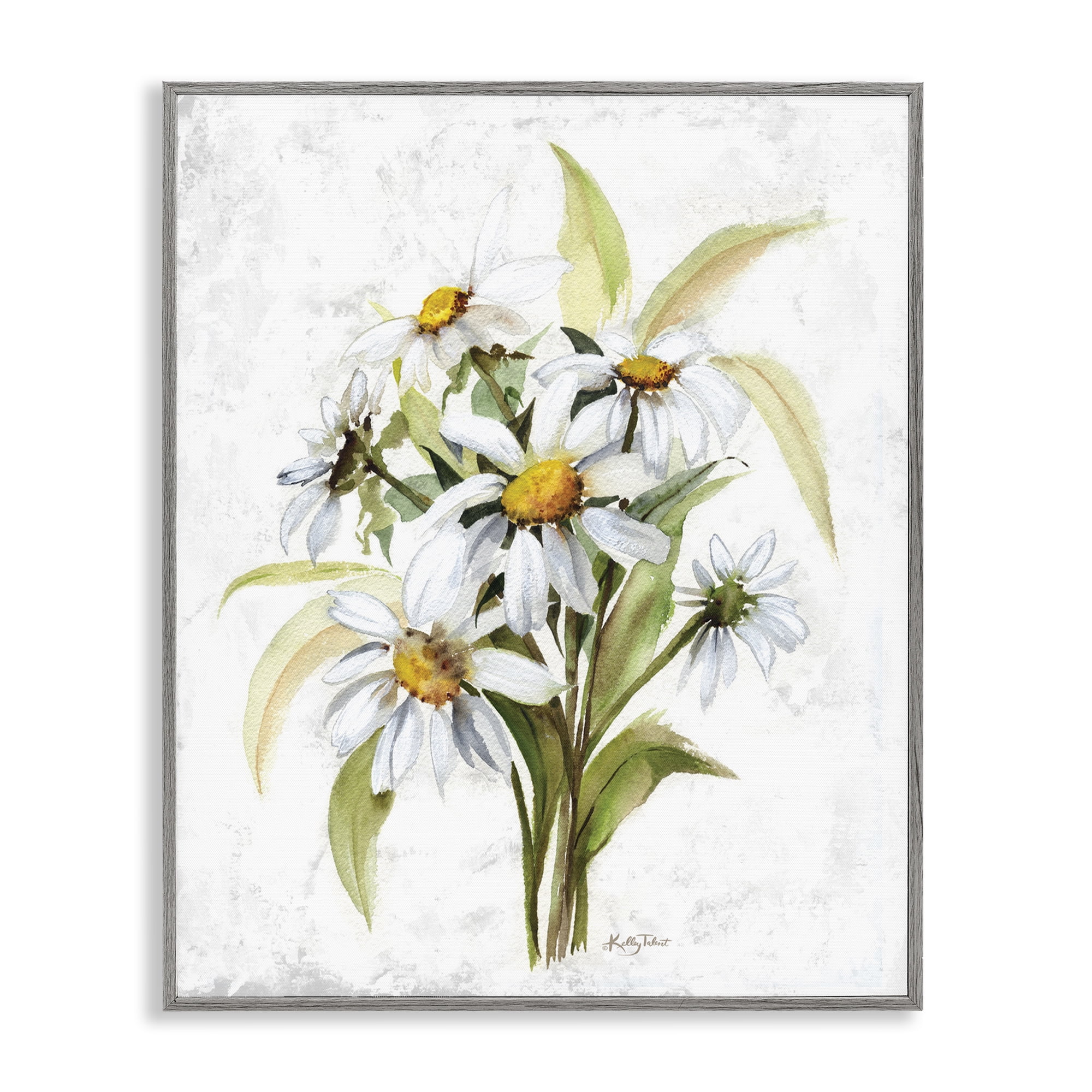 Stupell Industries Simple Daisy Bundle Botanical & Floral Painting Gray Framed Art Print Wall Art, 16 x 20