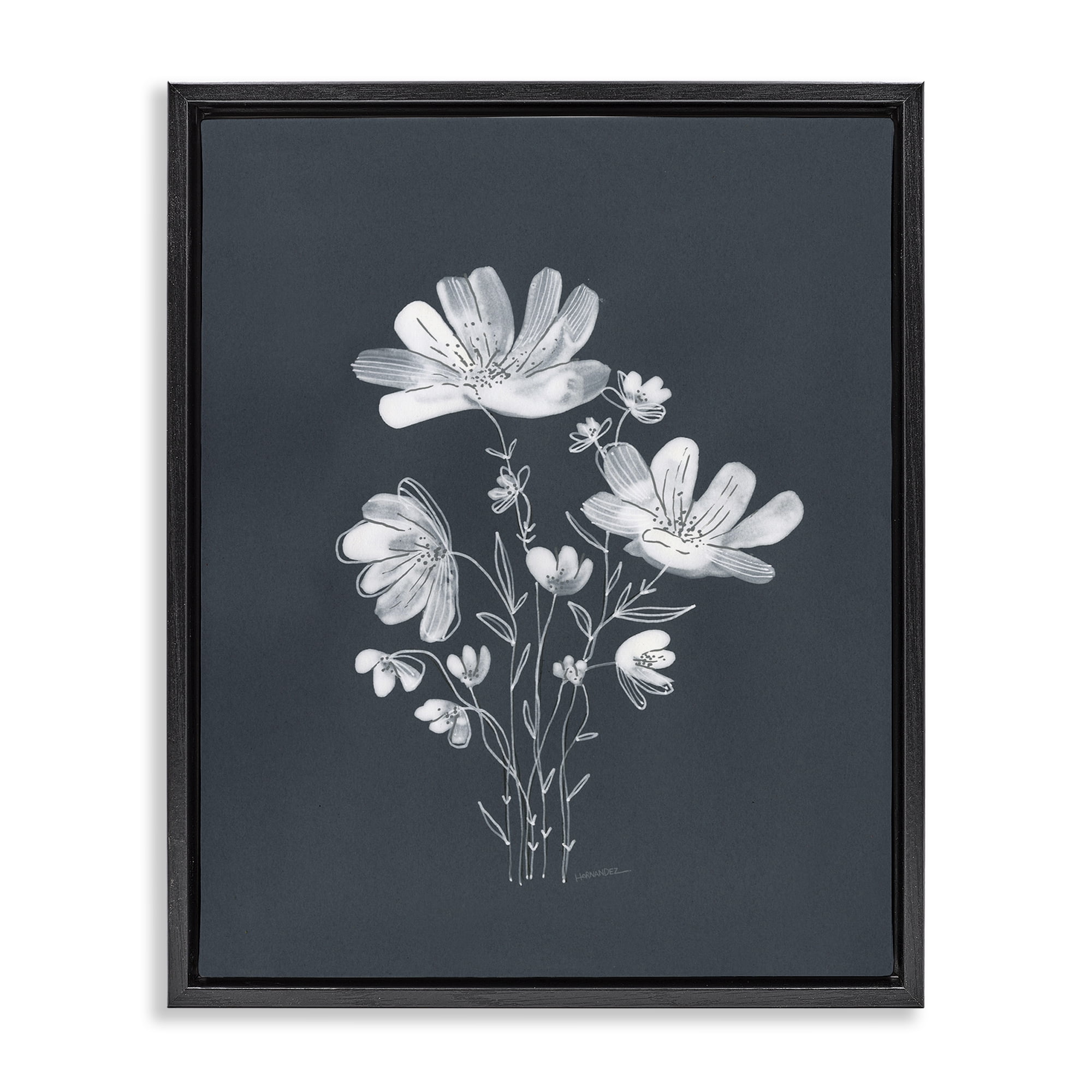 Stupell Industries Simple Daisy Florals Plants & Flowers Painting Black Floater Framed Canvas Art Print Wall Art, 25 x 31