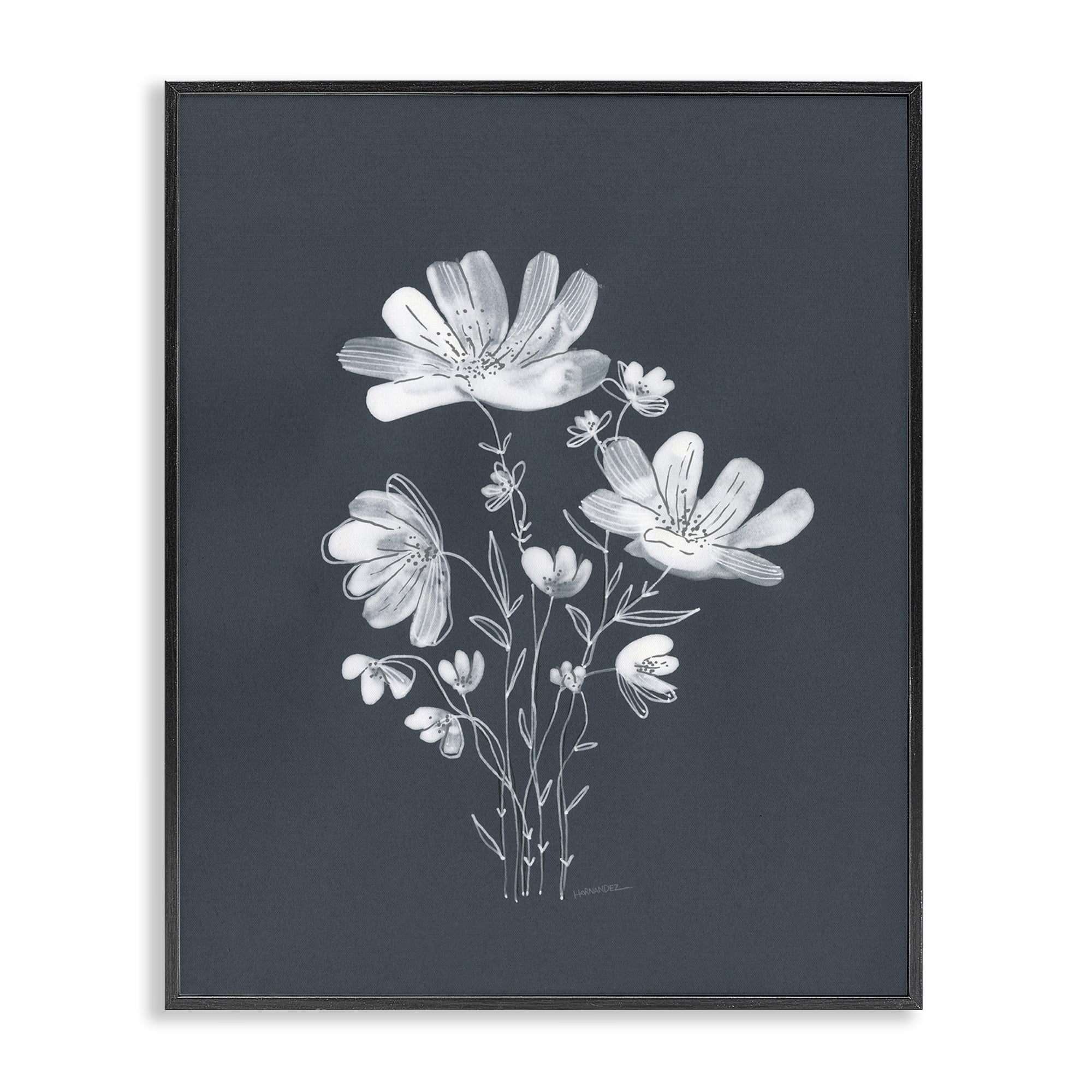 Stupell Industries Simple Daisy Florals Plants & Flowers Painting Black Framed Art Print Wall Art, 16 x 20