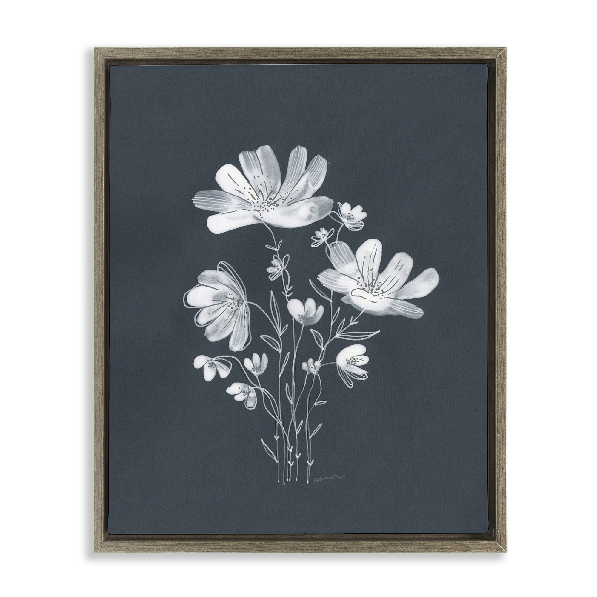 Stupell Industries Simple Daisy Florals Plants & Flowers Painting Brown Floater Framed Canvas Art Print Wall Art, 17 x 21