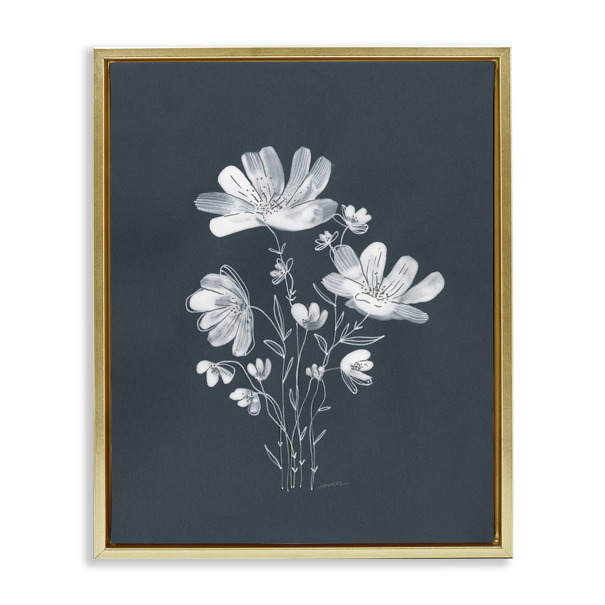 Stupell Industries Simple Daisy Florals Plants & Flowers Painting Gold Floater Framed Canvas Art Print Wall Art, 17 x 21