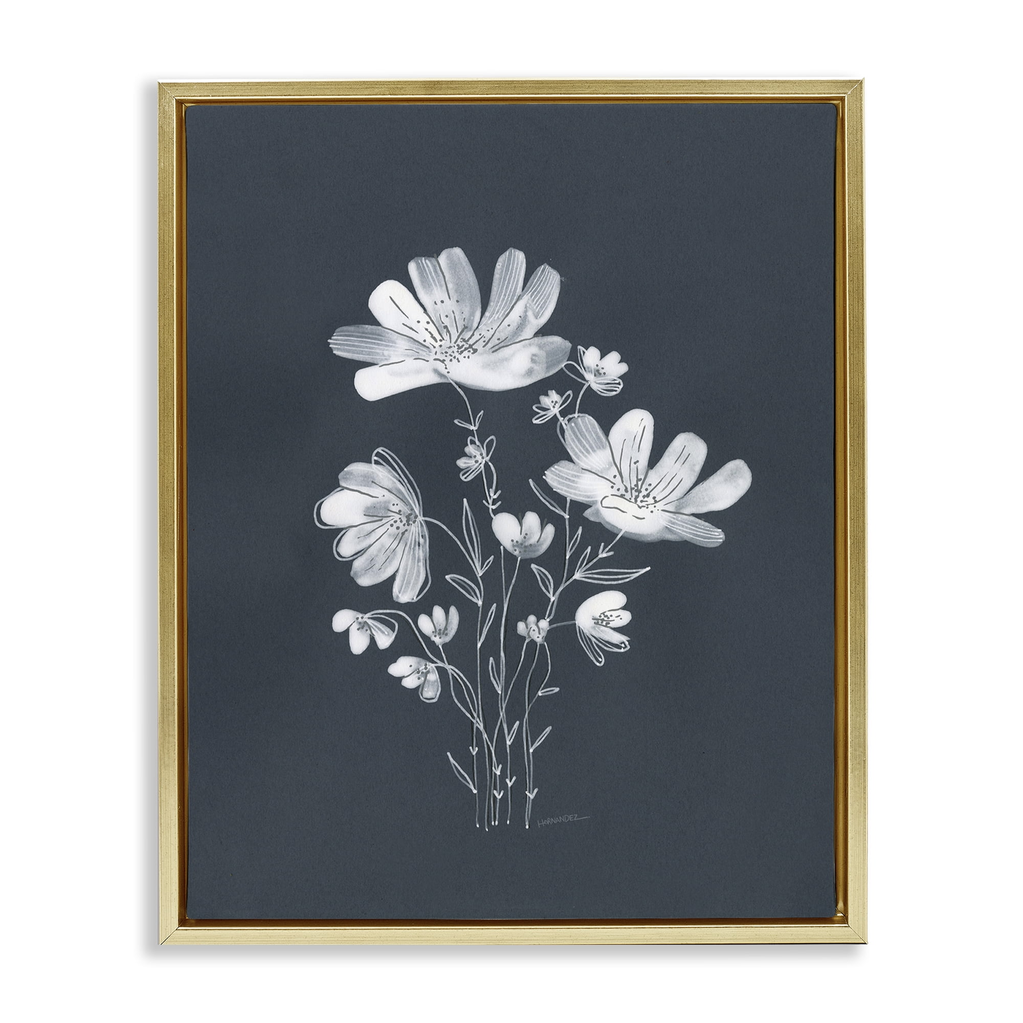 Stupell Industries Simple Daisy Florals Plants & Flowers Painting Gold Floater Framed Canvas Art Print Wall Art, 25 x 31