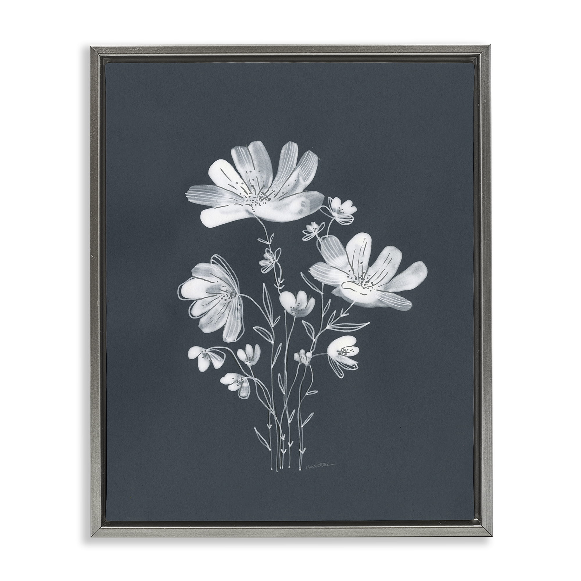 Stupell Industries Simple Daisy Florals Plants & Flowers Painting Gray Floater Framed Canvas Art Print Wall Art, 17 x 21