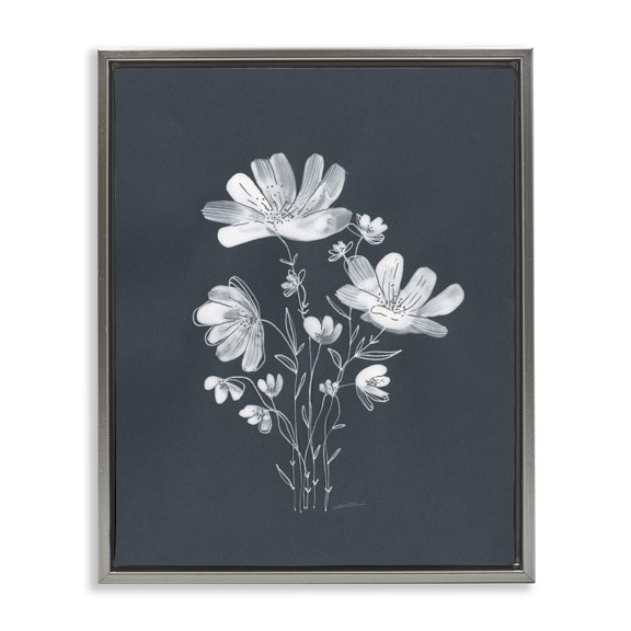 Stupell Industries Simple Daisy Florals Plants & Flowers Painting Gray Floater Framed Canvas Art Print Wall Art, 25 x 31