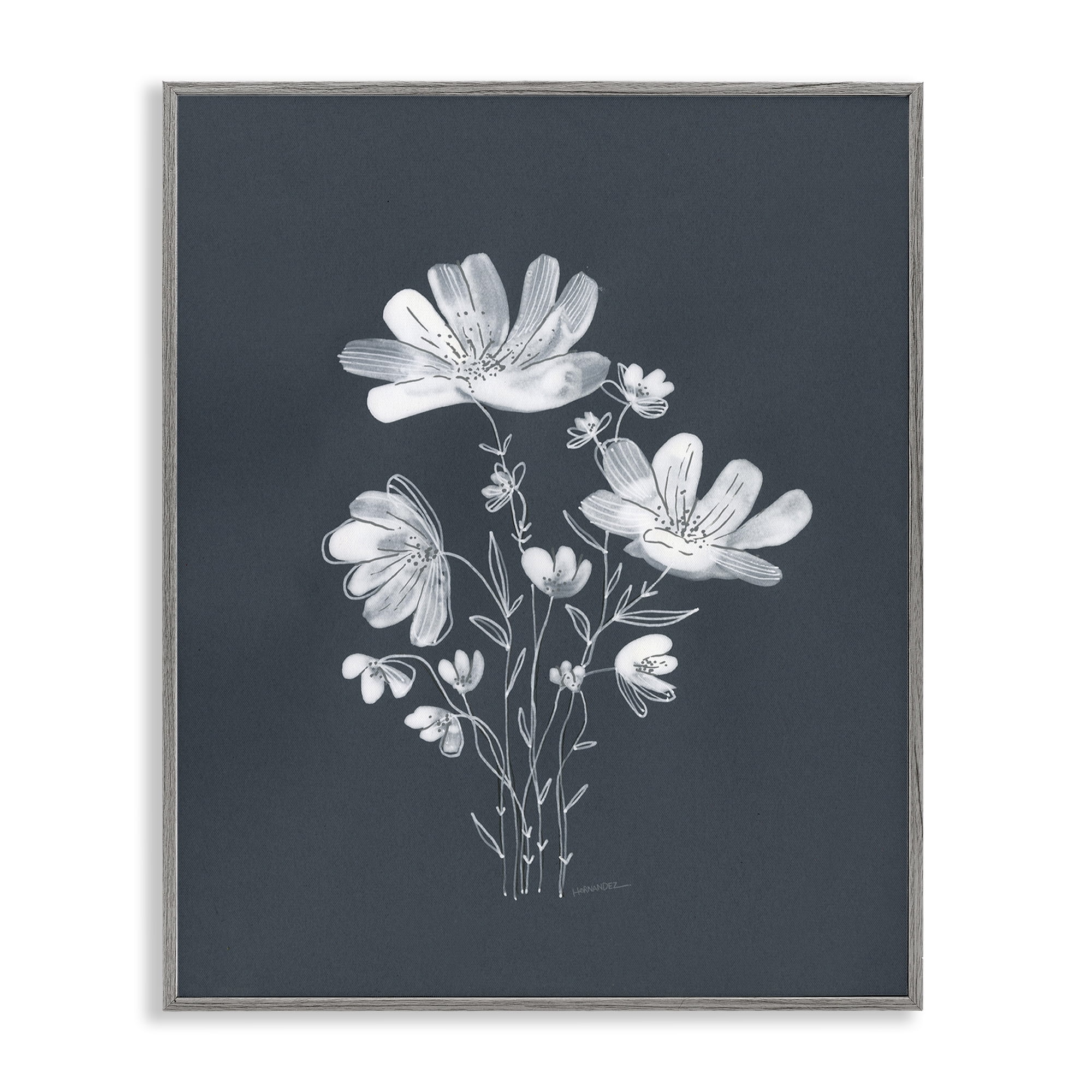 Stupell Industries Simple Daisy Florals Plants & Flowers Painting Gray Framed Art Print Wall Art, 24 x 30