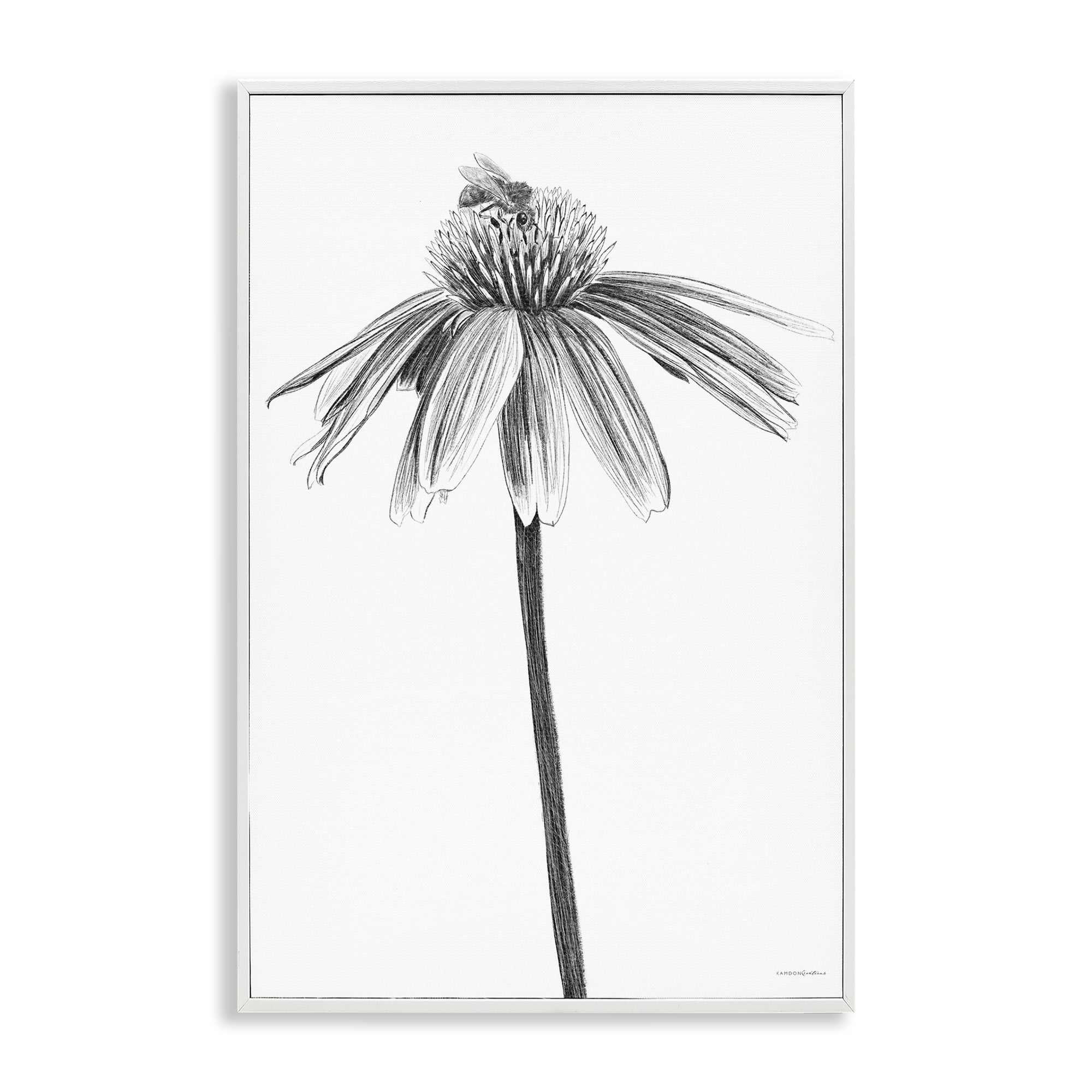 Stupell Industries Simple Daisy Sprig Botanical & Floral Drawing White Framed Art Print Wall Art, 20 x 30