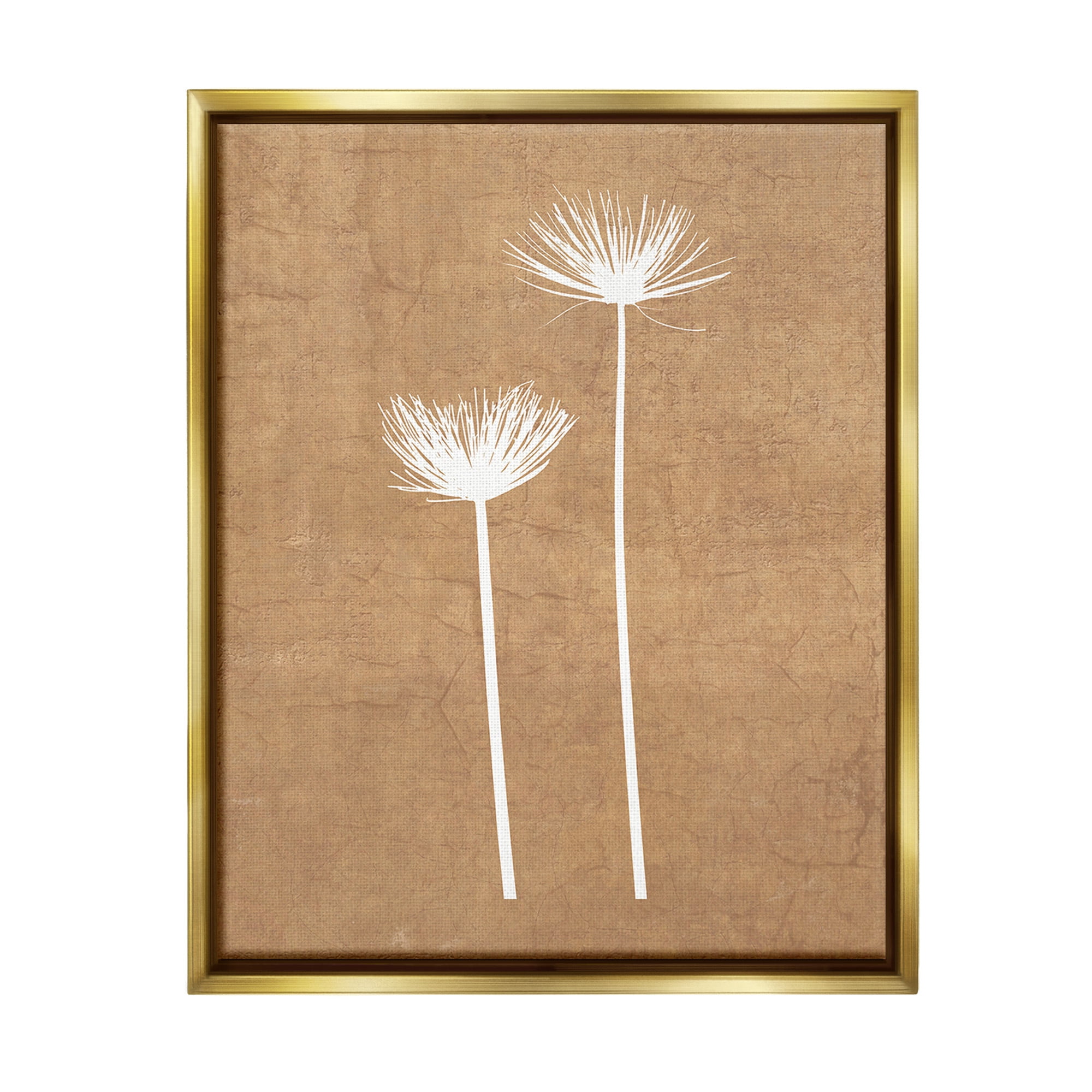 Stupell Industries Simple Dandelion Sprigs Botanical & Floral Painting Gold Floater Framed Canvas Art Print Wall Art, 17 x 21