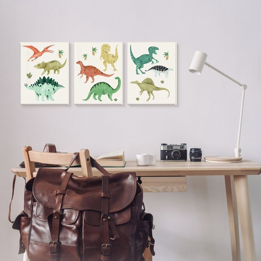Stupell Industries Simple Dinosaur Illustration with Colorful Reptiles Designed by Daphne Polselli