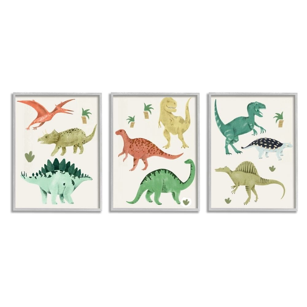 Stupell Industries Simple Dinosaur Illustration with Colorful Reptiles Designed by Daphne Polselli