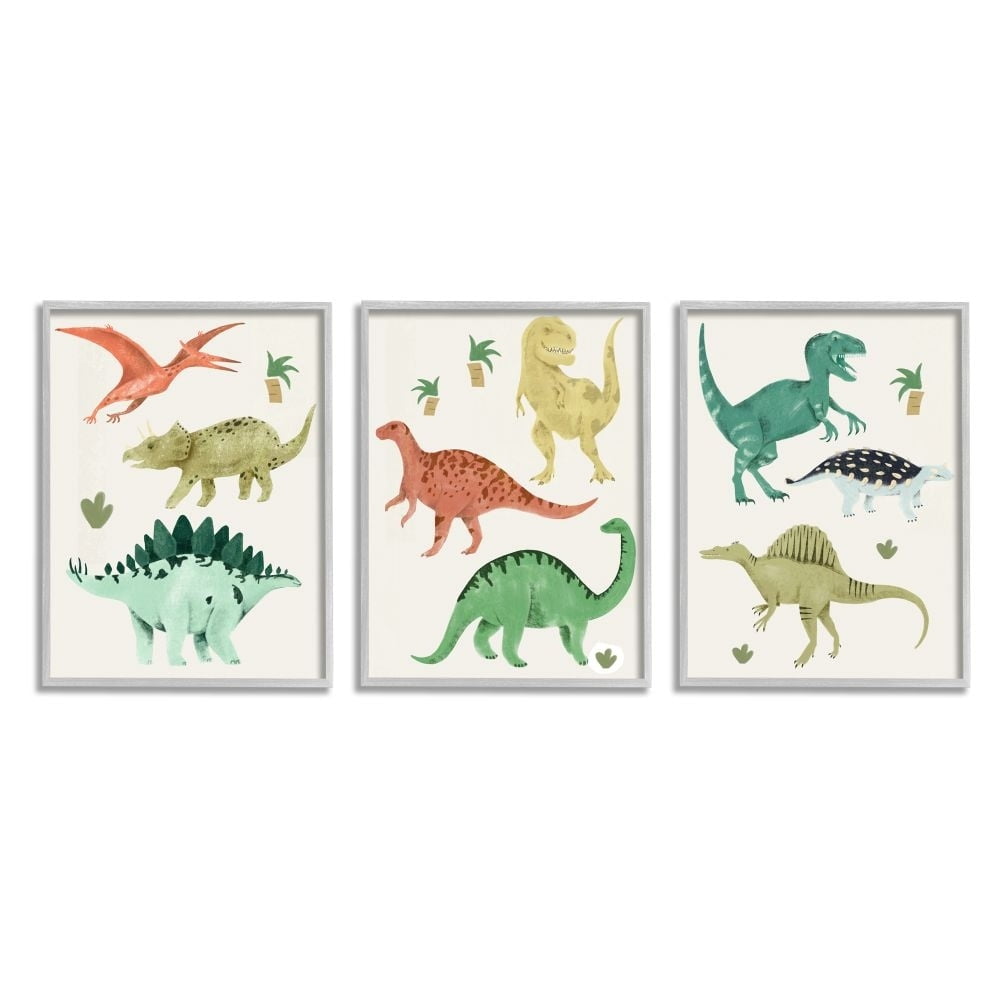 Stupell Industries Simple Dinosaur Illustration with Colorful Reptiles Designed by Daphne Polselli