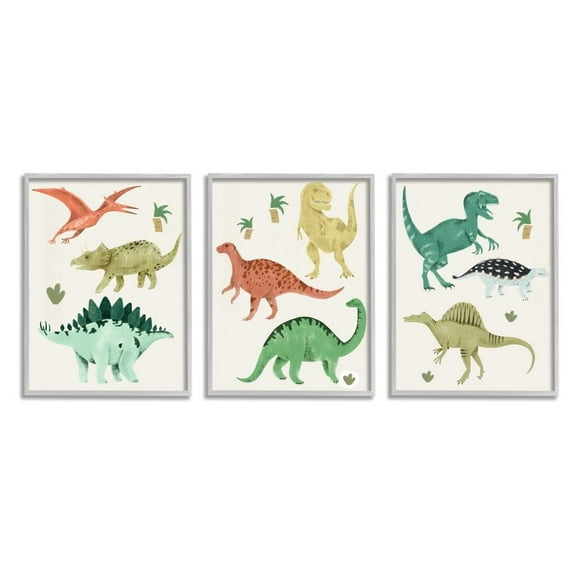 Stupell Industries Simple Dinosaur Illustration with Colorful Reptiles Designed by Daphne Polselli