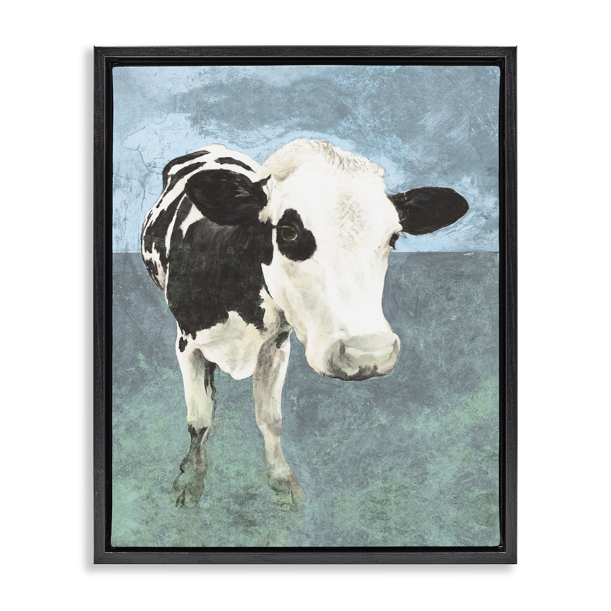 Stupell Industries Simple Farmhouse Cow Animals & Insects Painting Black Floater Framed Canvas Art Print Wall Art, 25 x 31