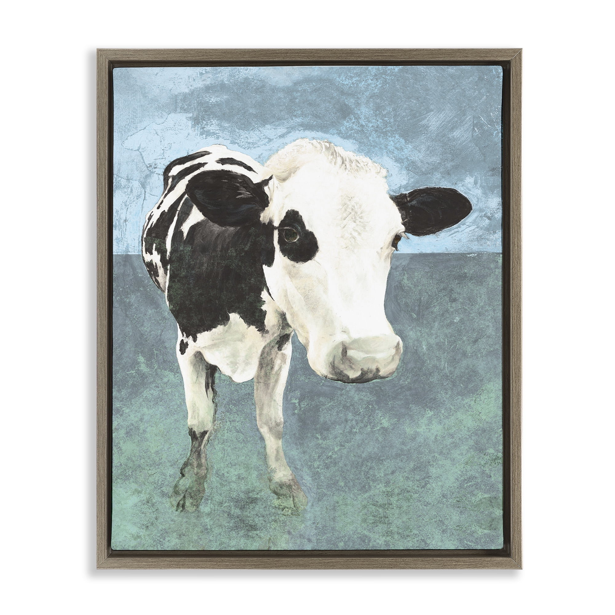 Stupell Industries Simple Farmhouse Cow Animals & Insects Painting Brown Floater Framed Canvas Art Print Wall Art, 17 x 21
