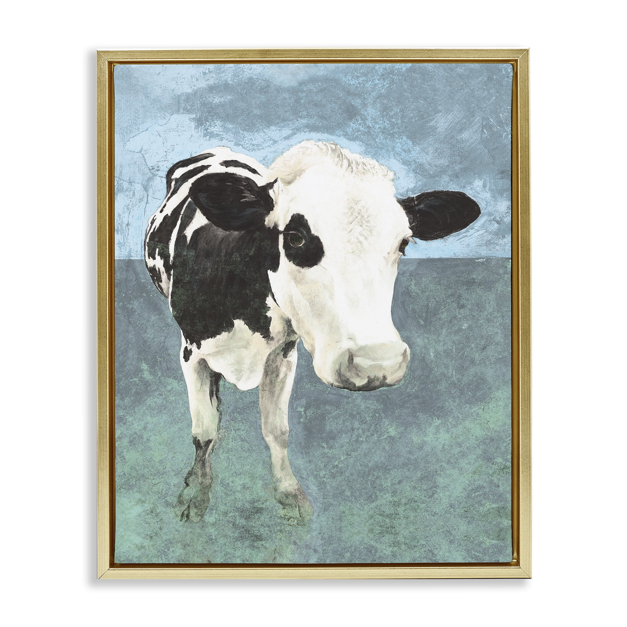 Stupell Industries Simple Farmhouse Cow Animals & Insects Painting Gold Floater Framed Canvas Art Print Wall Art, 25 x 31