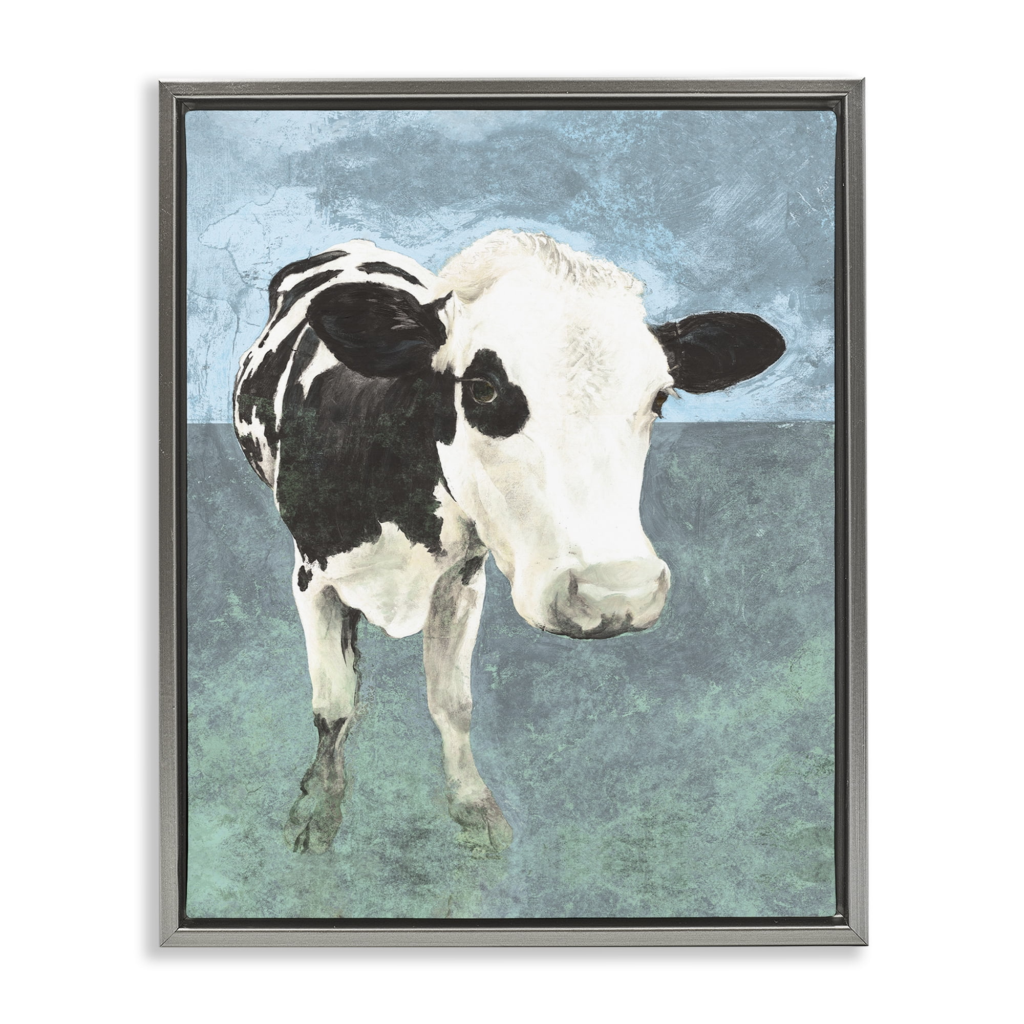Stupell Industries Simple Farmhouse Cow Animals & Insects Painting Gray Floater Framed Canvas Art Print Wall Art, 25 x 31