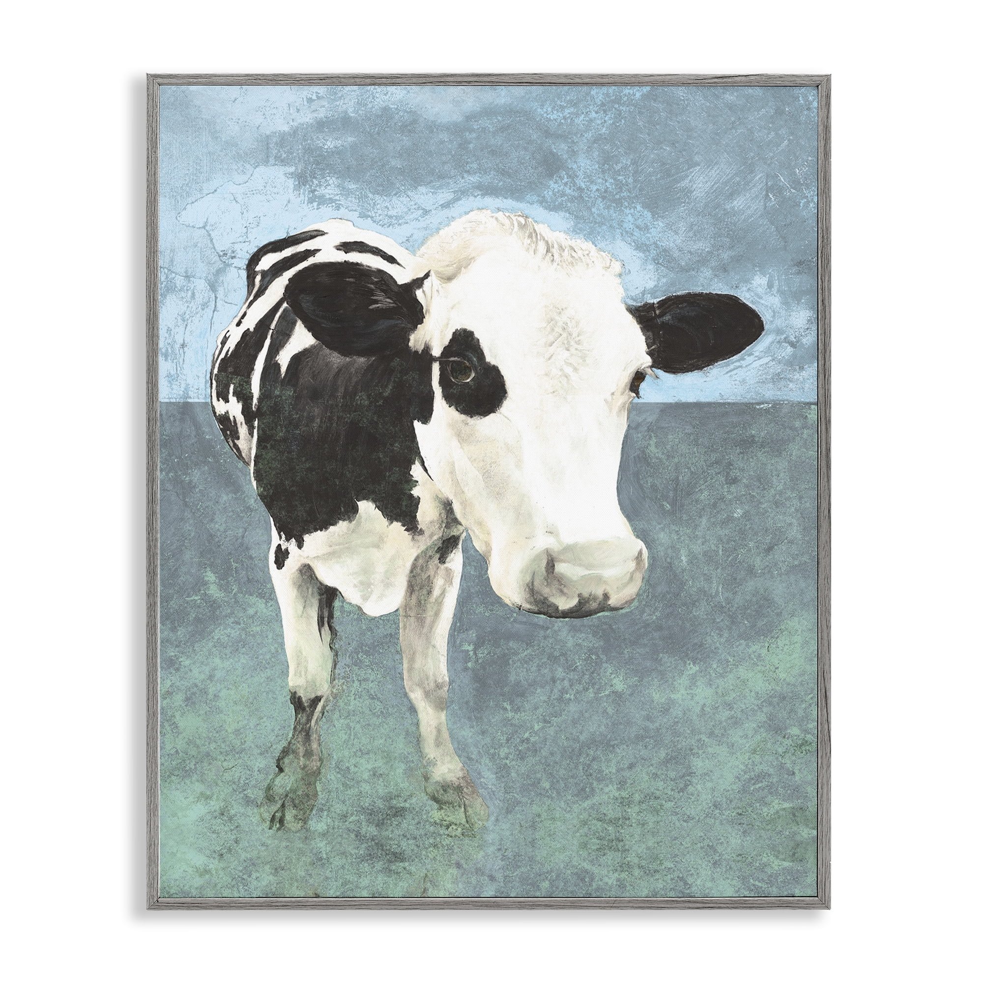 Stupell Industries Simple Farmhouse Cow Animals & Insects Painting Gray Framed Art Print Wall Art, 11 x 14