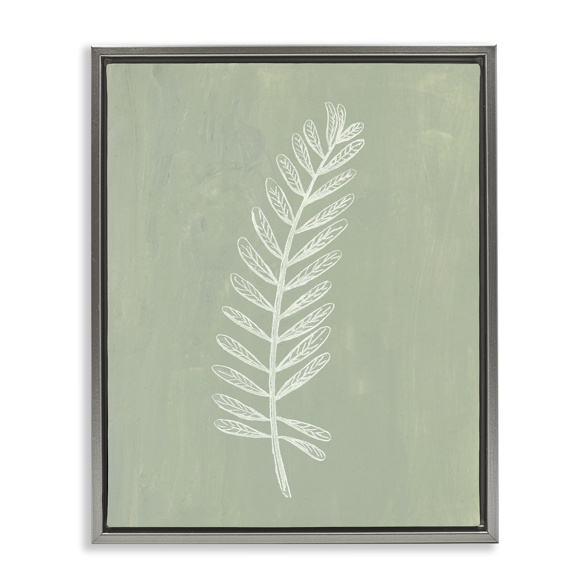 Stupell Industries Simple Fern Impression Plants & Flowers Painting Gray Floater Framed Canvas Art Print Wall Art, 17 x 21