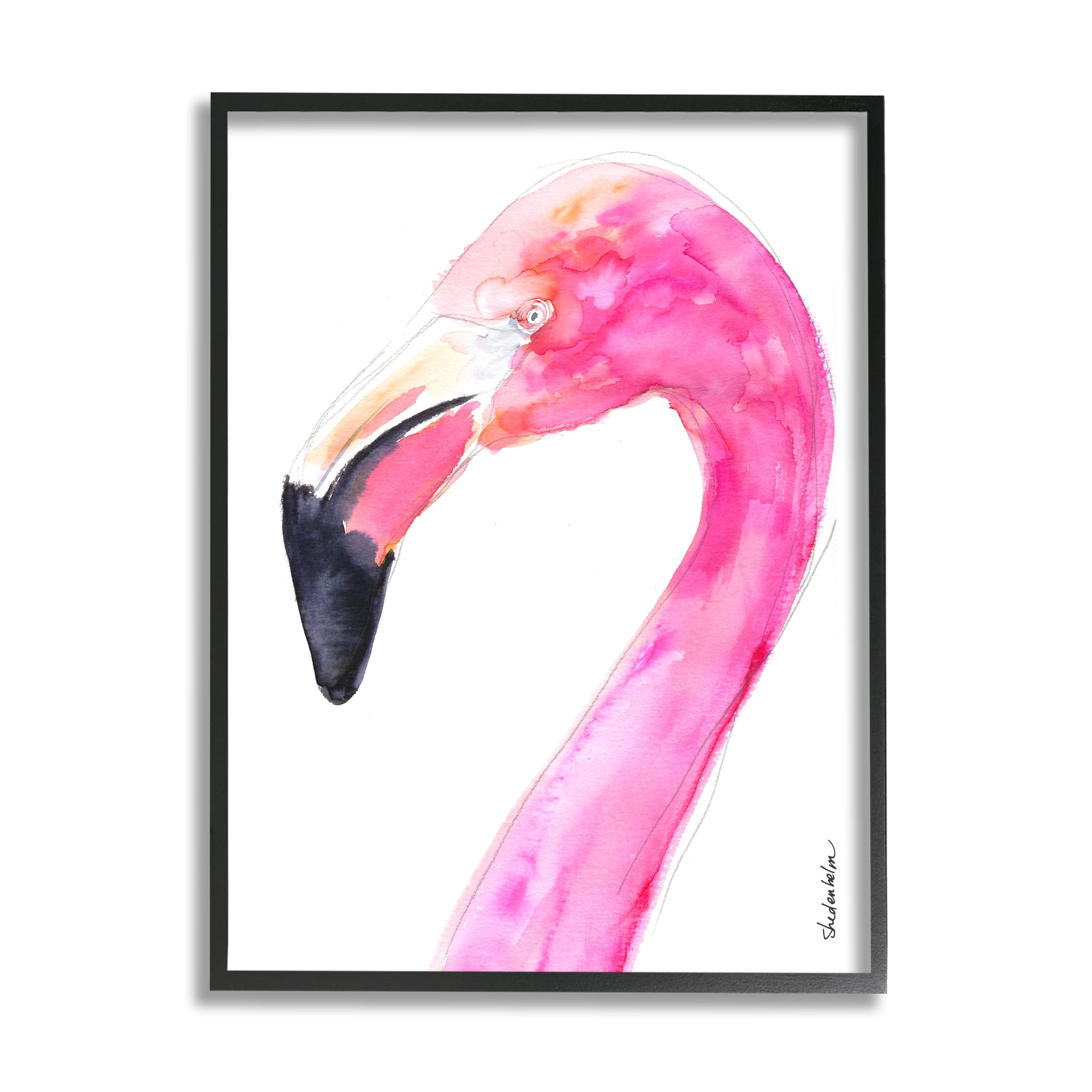Stupell Industries Simple Flamingo Bird Animals & Insects Painting Black Framed Art Print Wall Art, 11 x 14