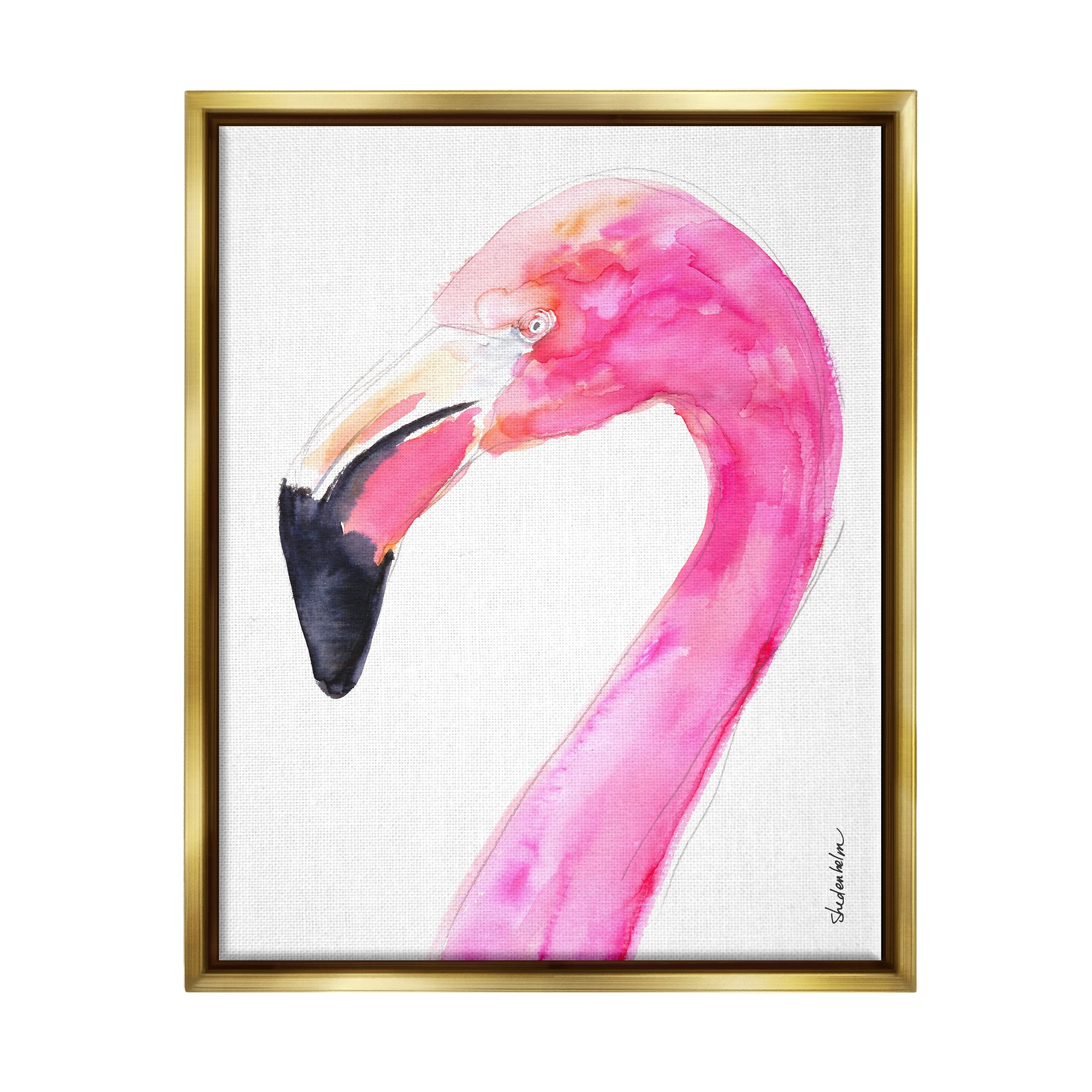 Stupell Industries Simple Flamingo Bird Animals & Insects Painting Gold Floater Framed Art Print Wall Art, 25 x 31