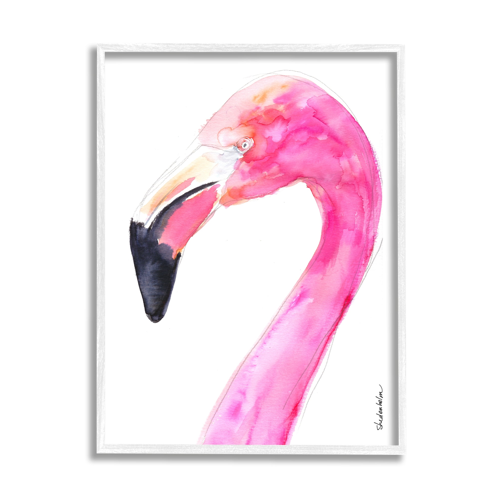Stupell Industries Simple Flamingo Bird Animals & Insects Painting White Framed Art Print Wall Art, 16 x 20