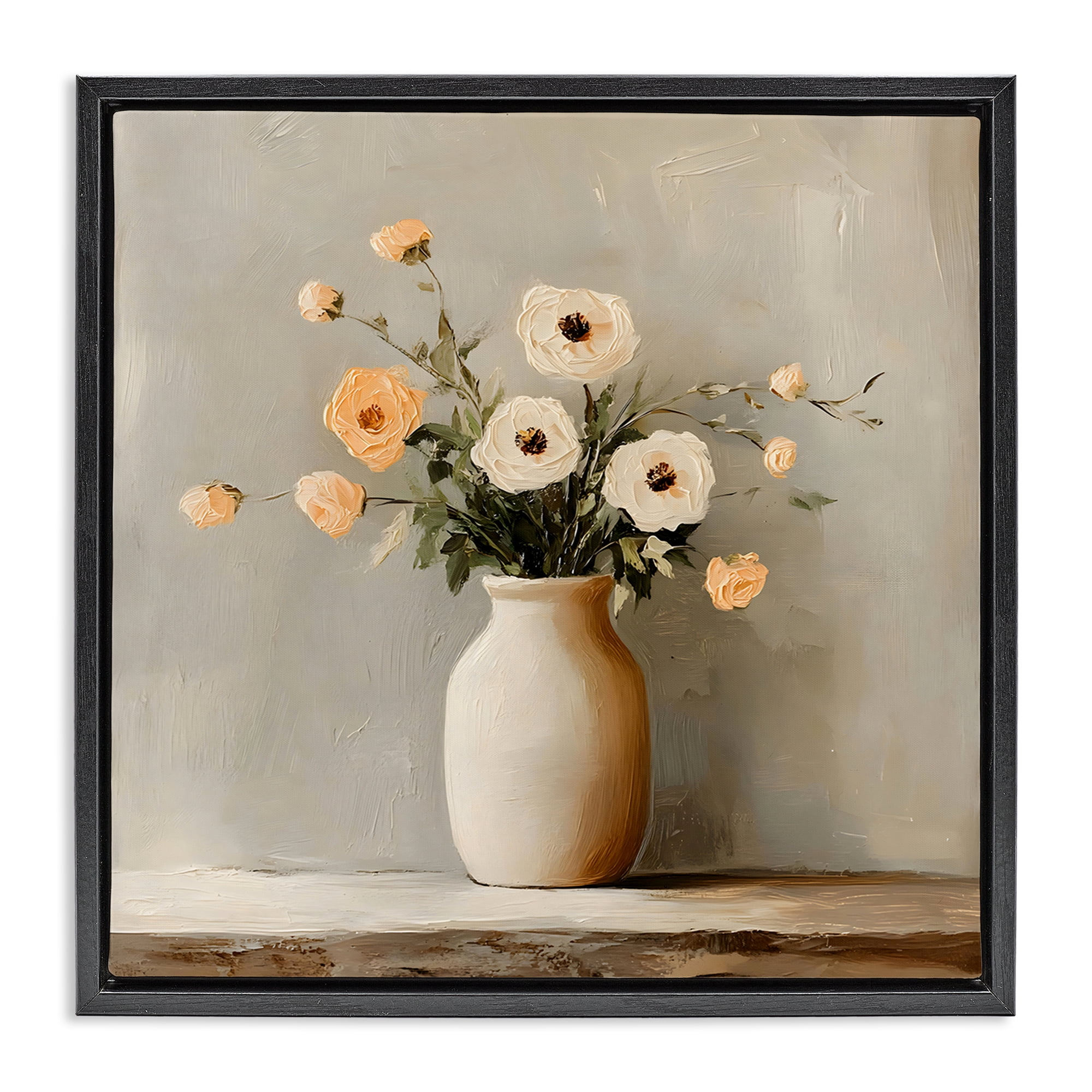 Stupell Industries Simple Floral Vase in Pastels Black Framed Floater Canvas Wall Art, design by Creative Studio