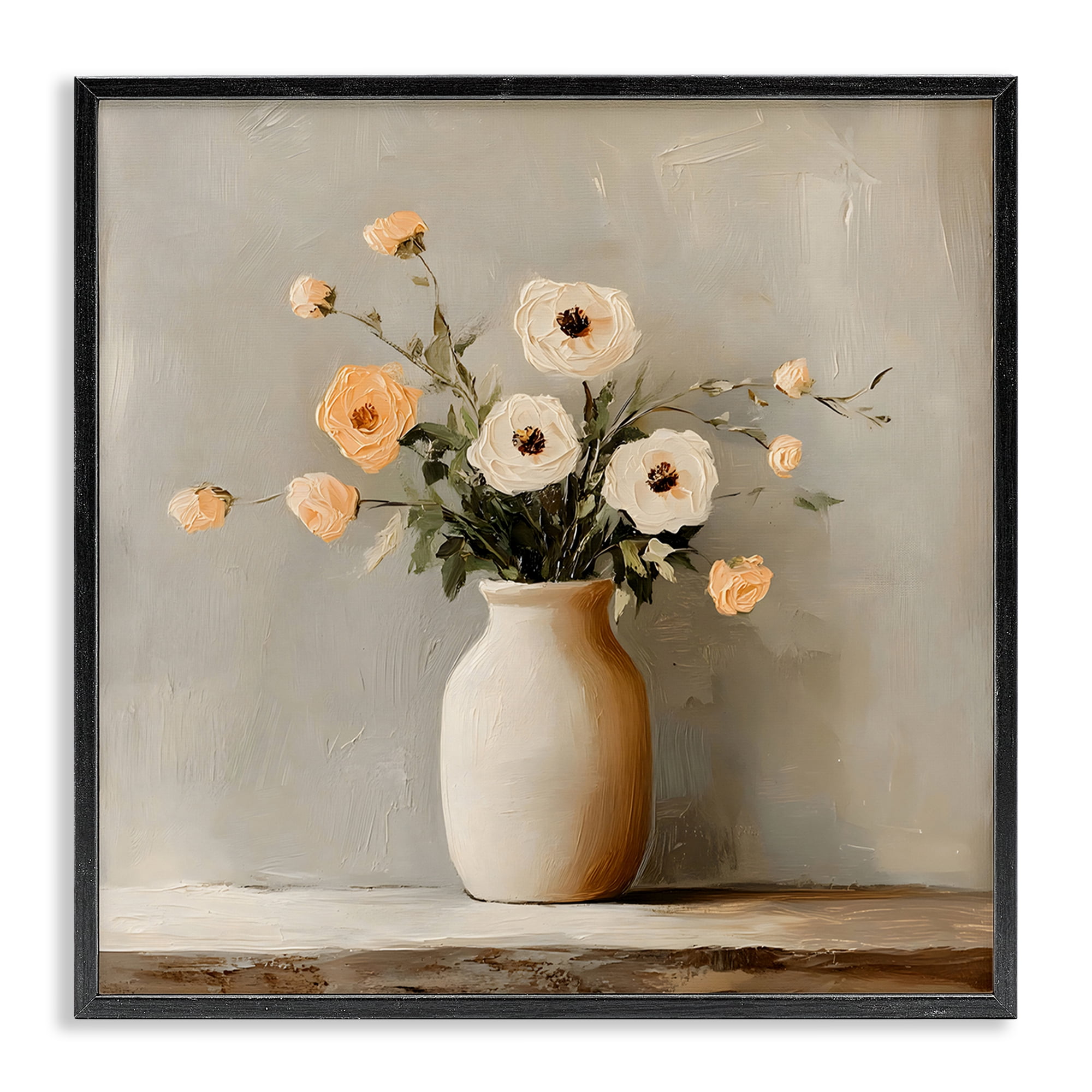 Stupell Industries Simple Floral Vase in Pastels Black Framed Giclee Art, design by Creative Studio