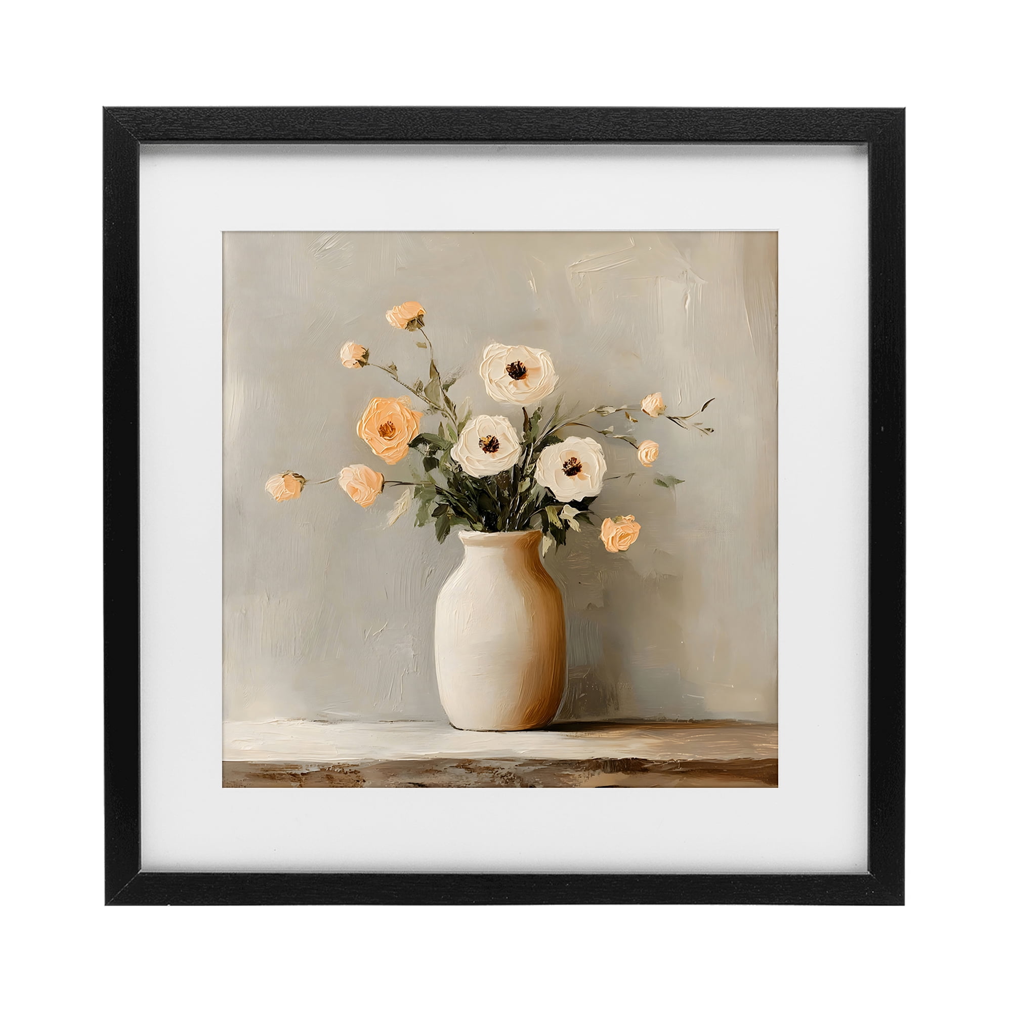 Stupell Industries Simple Floral Vase in Pastels Black Framed Print Under Glass, design by Creative Studio