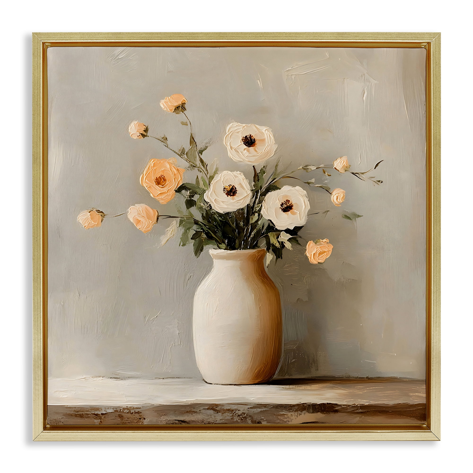 Stupell Industries Simple Floral Vase in Pastels Gold Framed Floater Canvas Wall Art, design by Creative Studio
