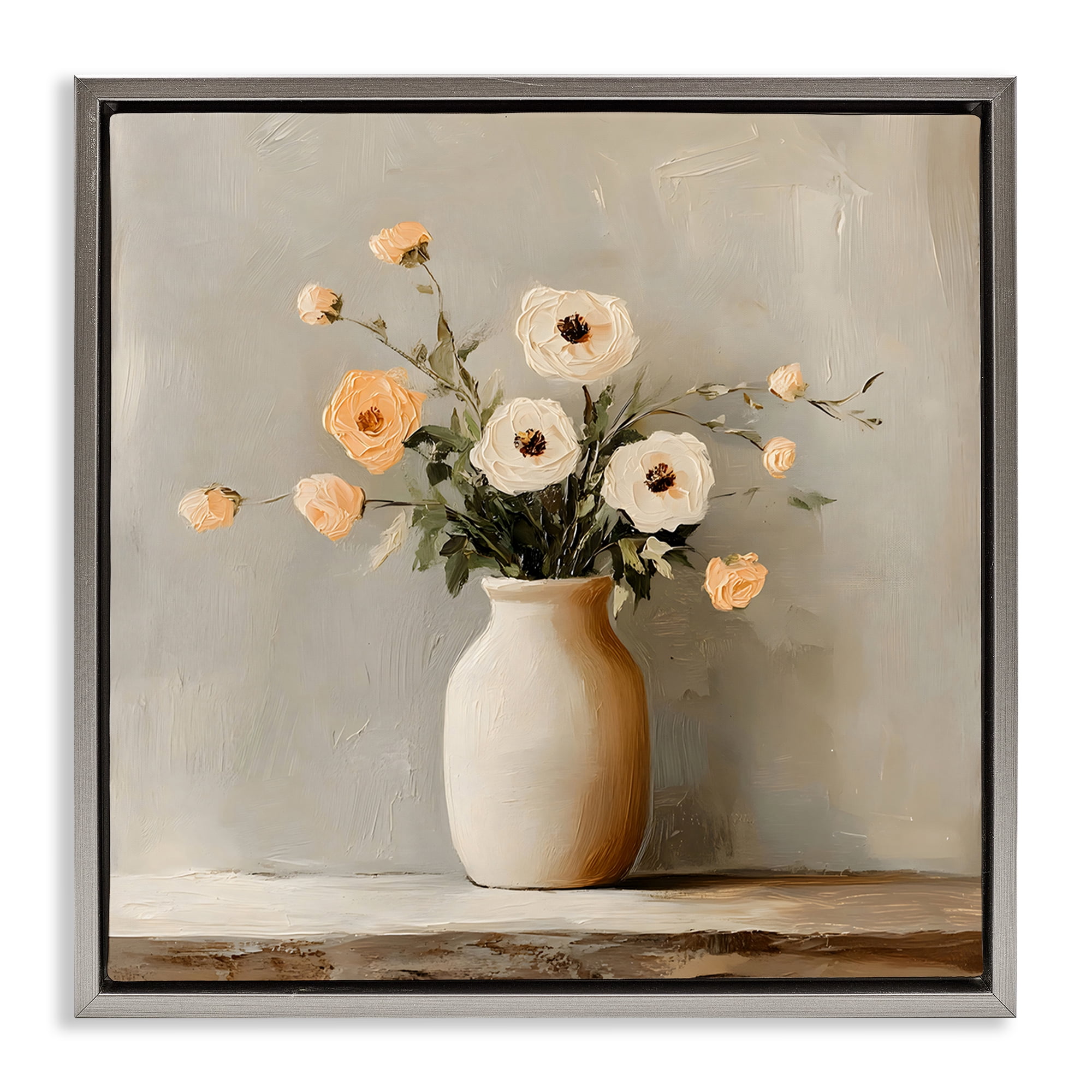 Stupell Industries Simple Floral Vase in Pastels Gray Framed Floater Canvas Wall Art, design by Creative Studio
