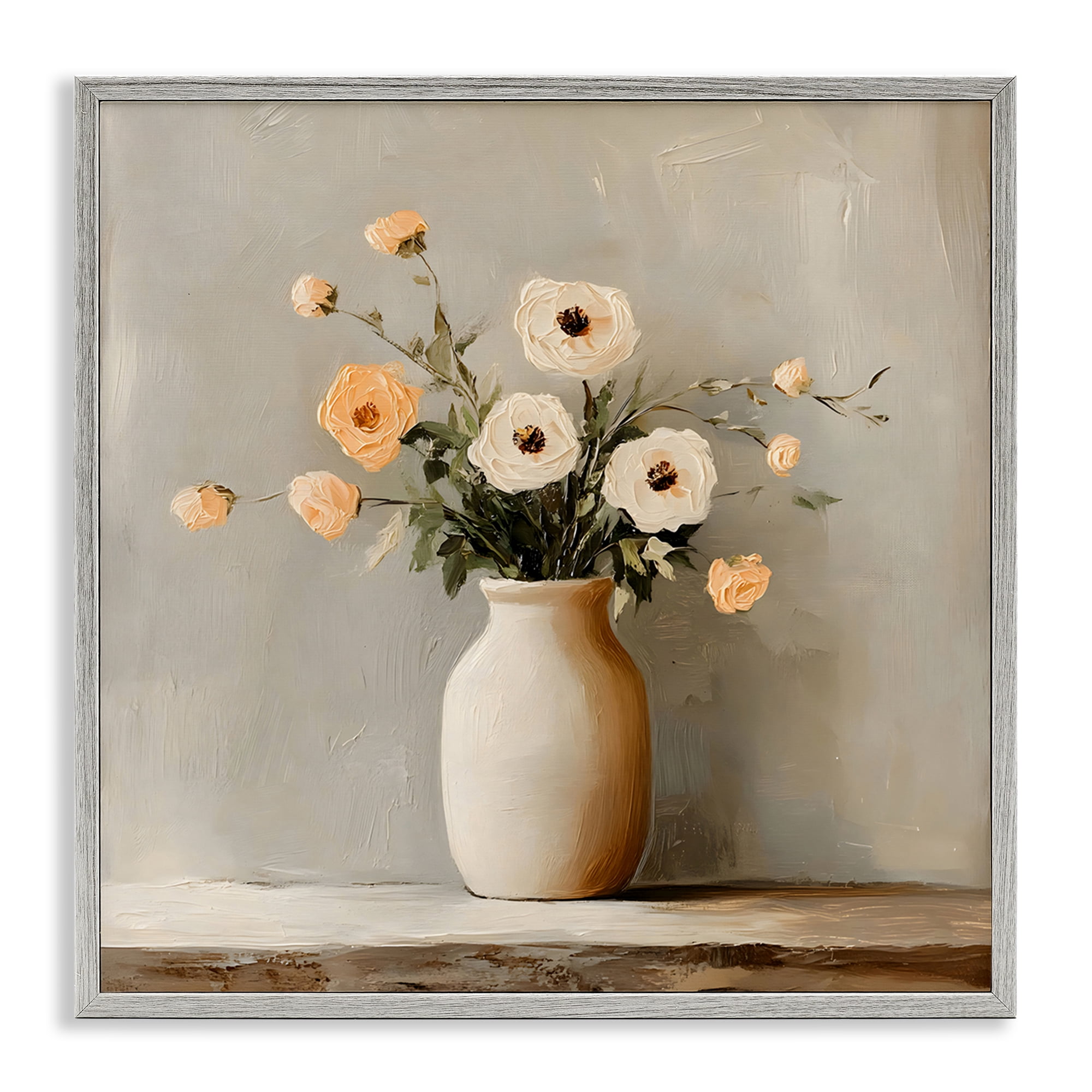 Stupell Industries Simple Floral Vase in Pastels Gray Framed Giclee Art, design by Creative Studio