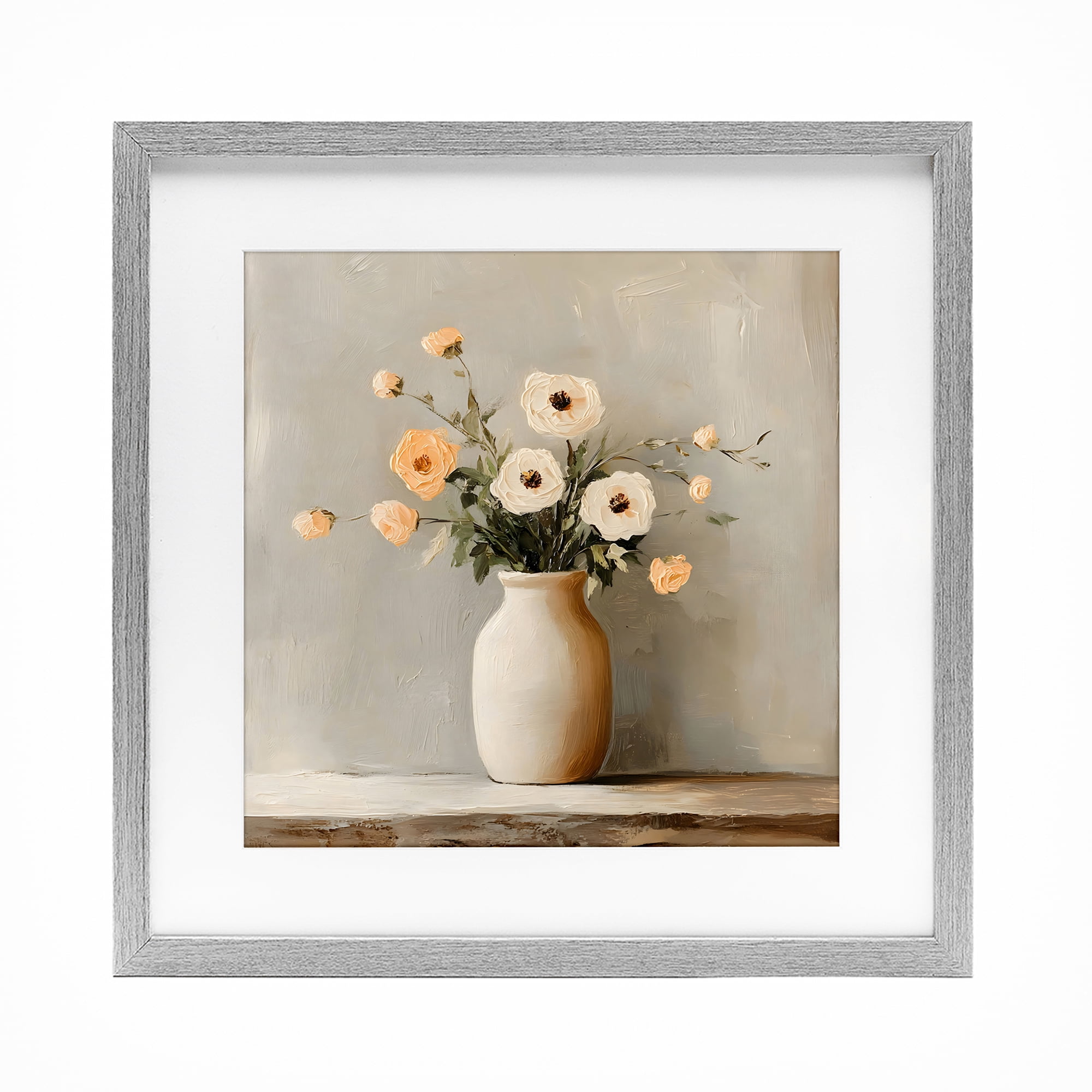 Stupell Industries Simple Floral Vase in Pastels Gray Framed Print Under Glass, design by Creative Studio